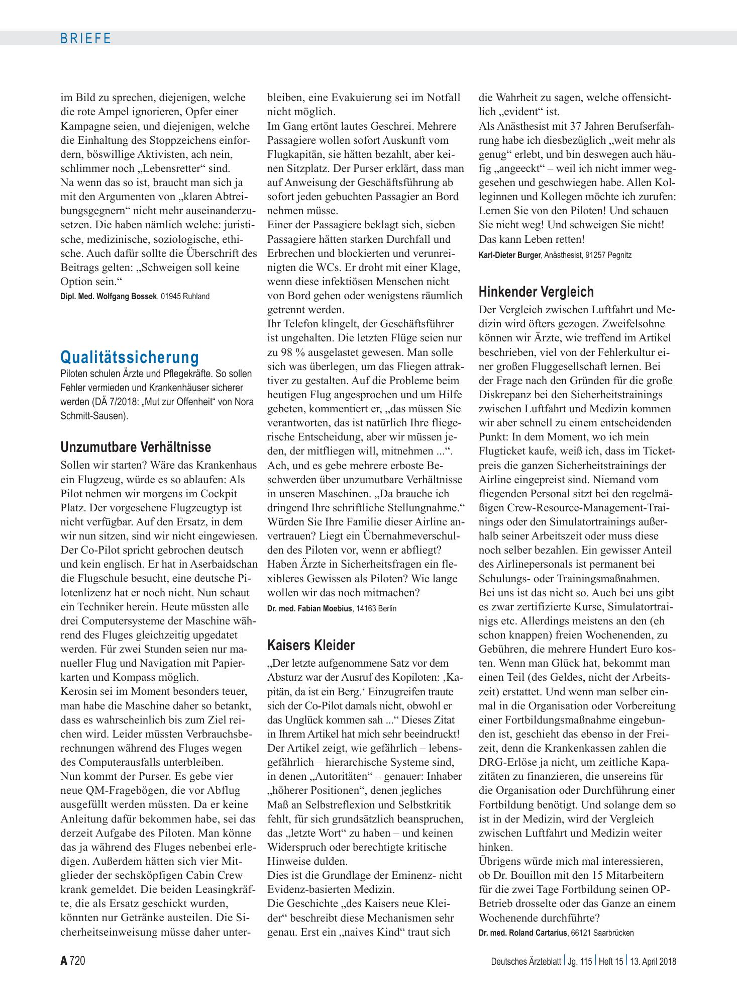 Vorschauseite 1: Qualitätssicherung: Hinkender Vergleich – Deutsches Ärzteblatt