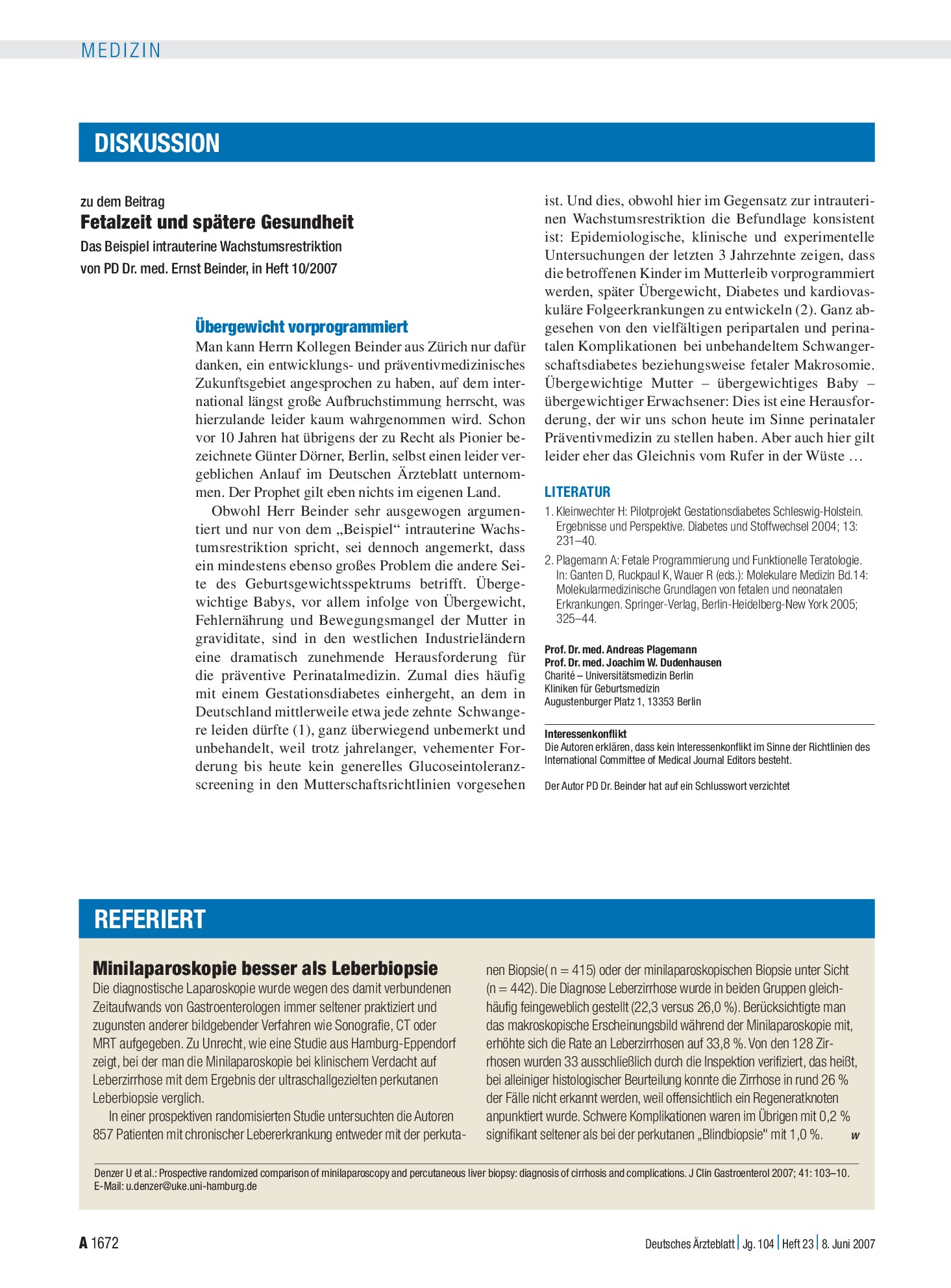 Vorschauseite 1: Minilaparoskopie besser als Leberbiopsie – Deutsches Ärzteblatt