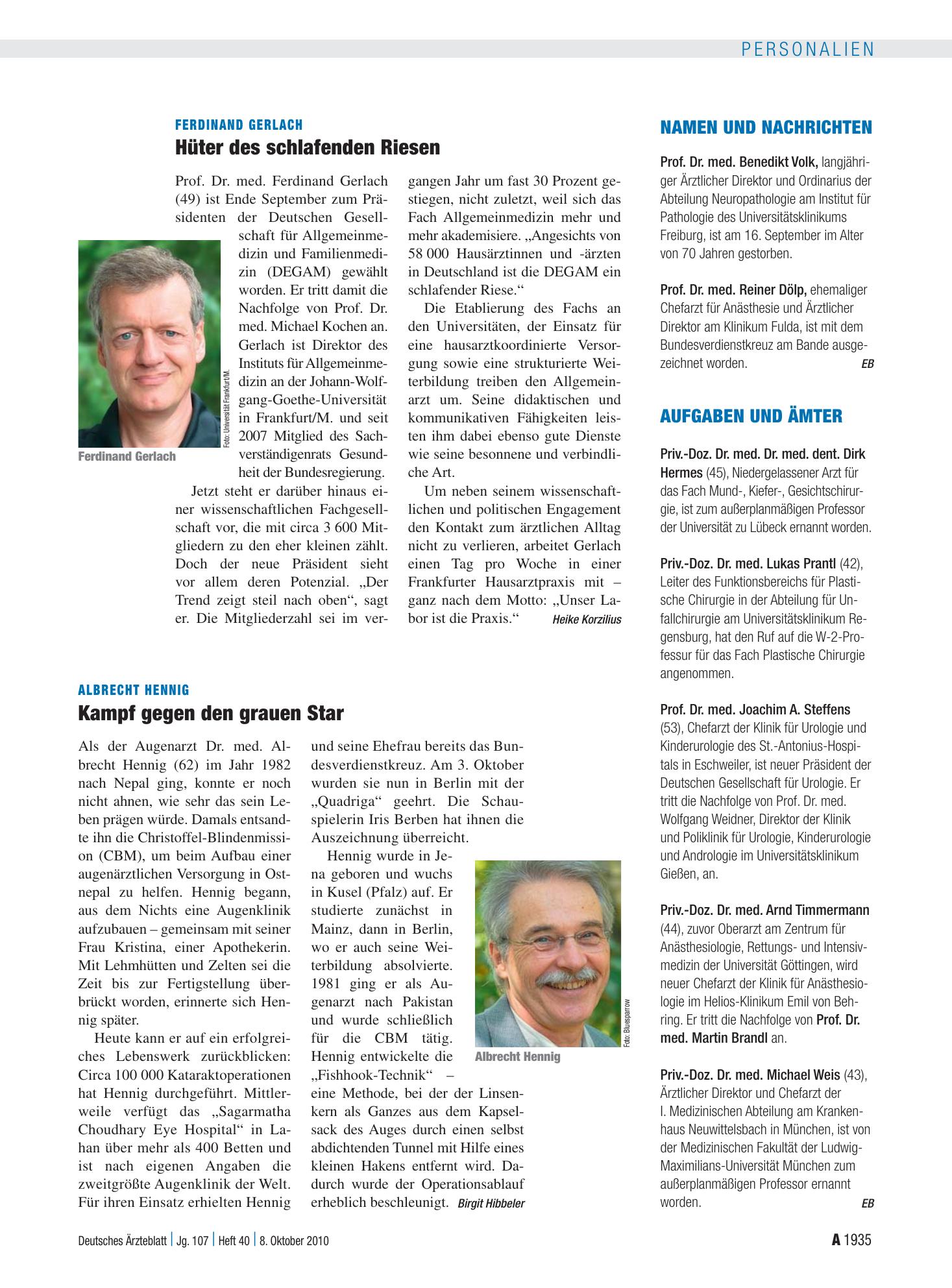 Vorschauseite 1: Aufgaben und Ämter – Deutsches Ärzteblatt