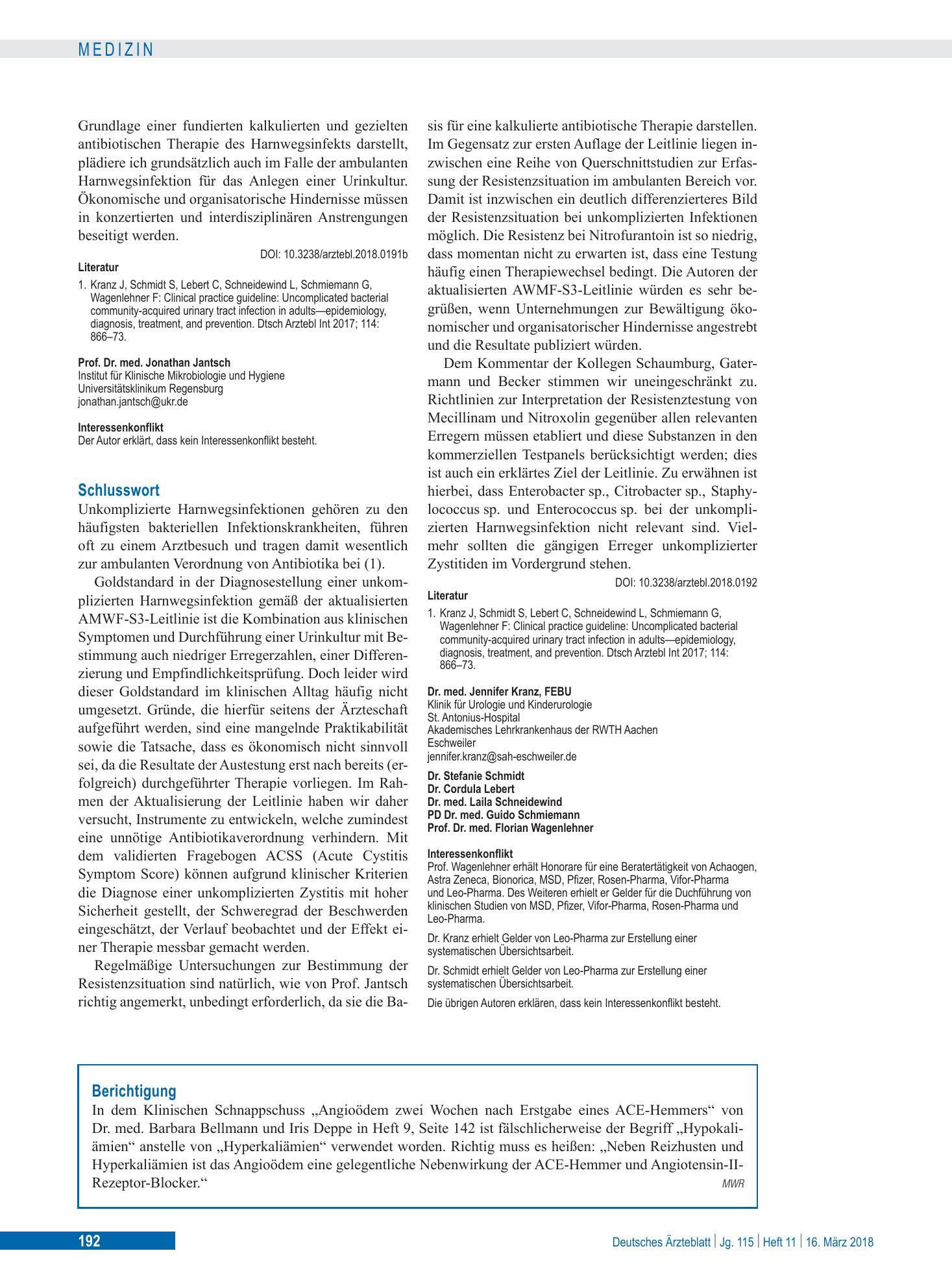 Vorschauseite 1: Berichtigung – Deutsches Ärzteblatt