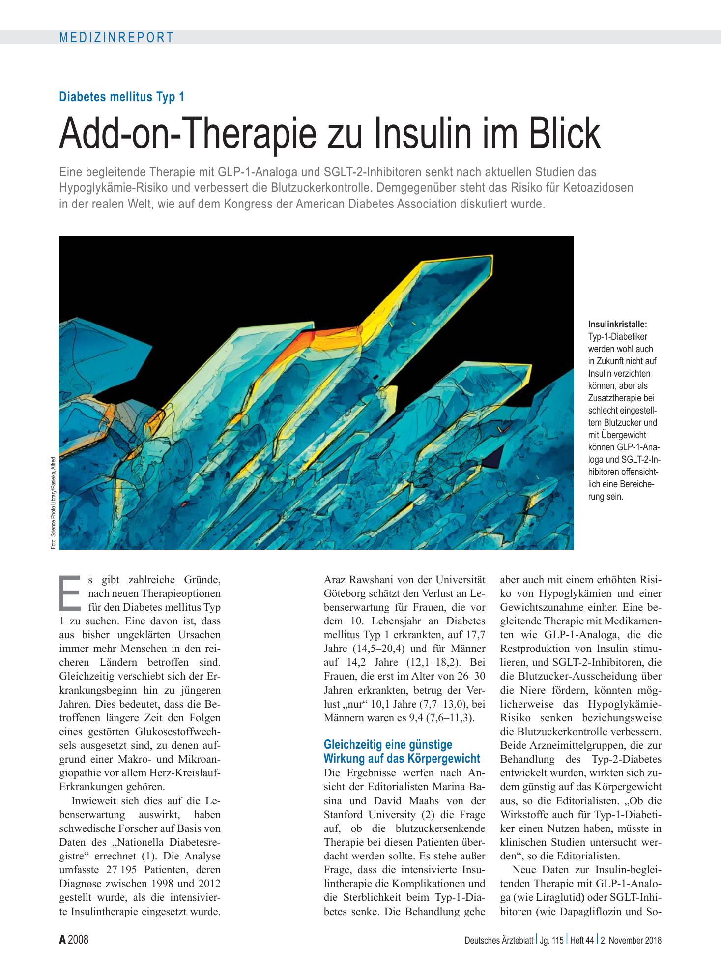 Vorschauseite 1: Diabetes mellitus Typ 1: Add-on-Therapie zu Insulin im Blick – Deutsches Ärzteblatt