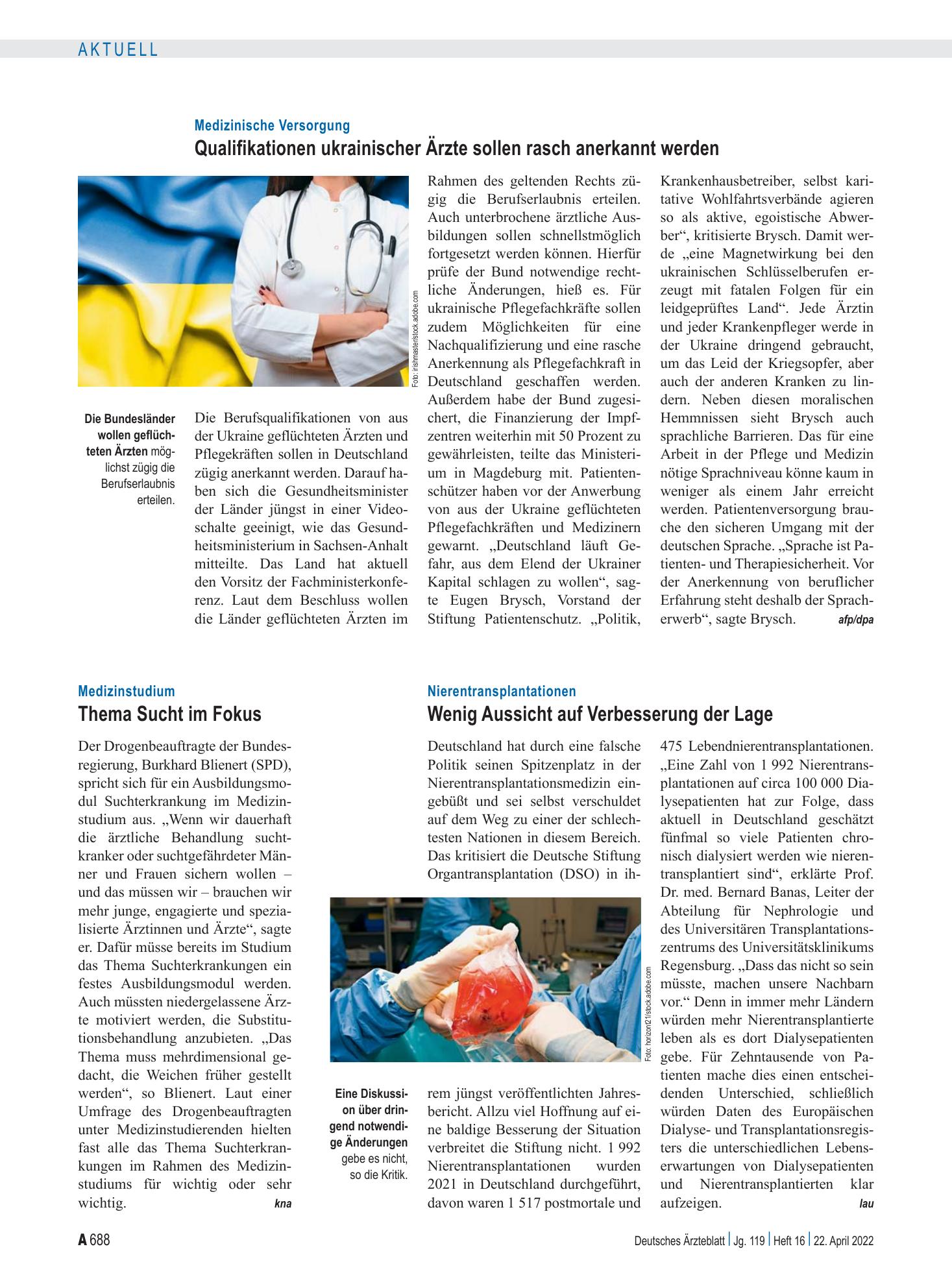 Vorschauseite 1: Medizinstudium: Thema Sucht im Fokus – Deutsches Ärzteblatt