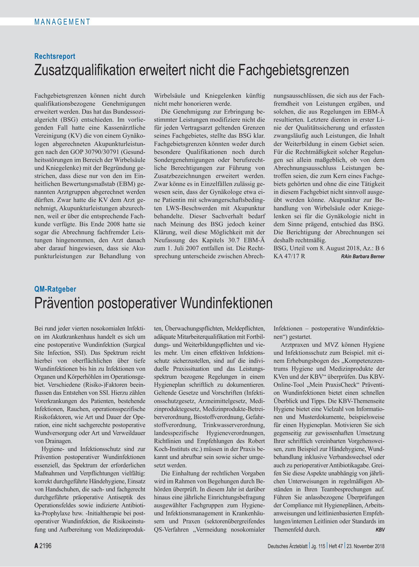 Vorschauseite 1: QM-Ratgeber: Prävention postoperativer Wundinfektionen – Deutsches Ärzteblatt