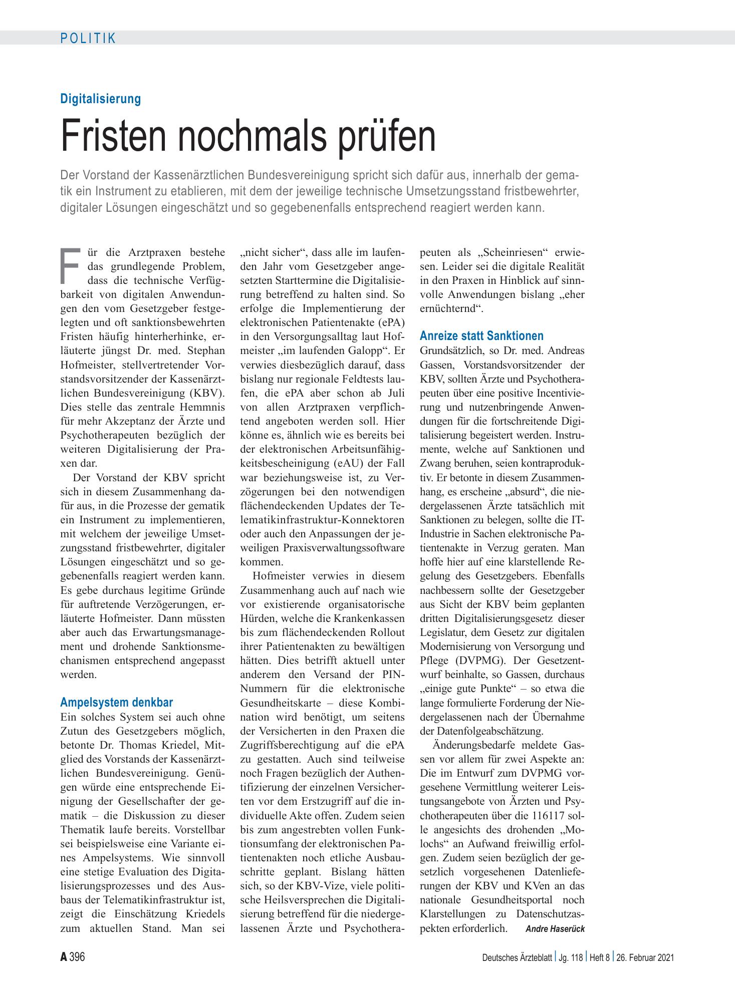 Vorschauseite 1: Digitalisierung: Fristen nochmals prüfen – Deutsches Ärzteblatt