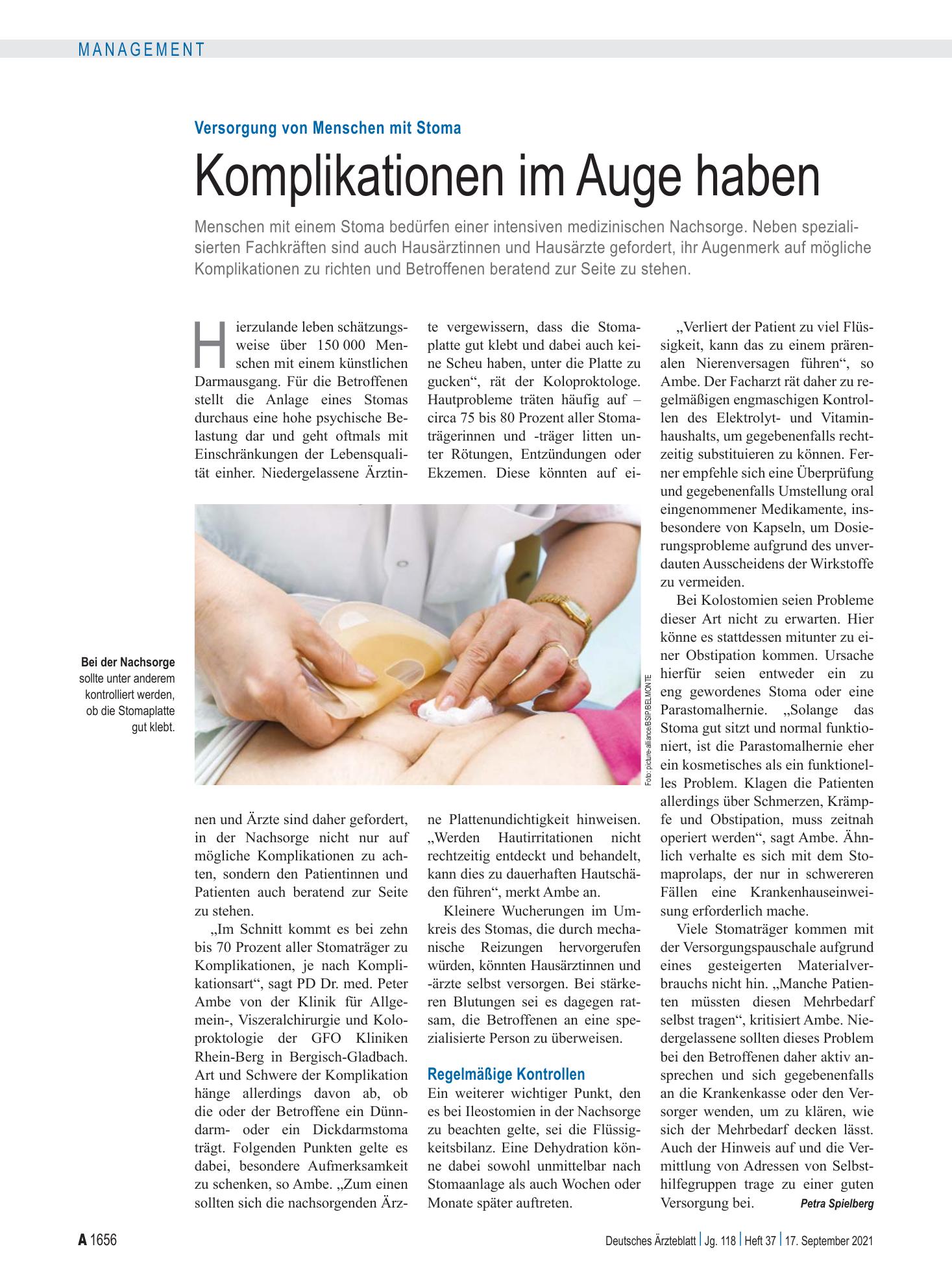 Vorschauseite 1: Versorgung von Menschen mit Stoma: Komplikationen im Auge haben – Deutsches Ärzteblatt