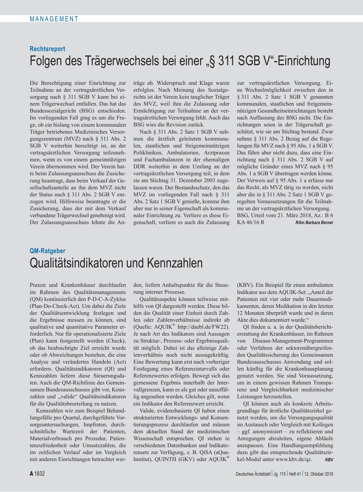 Vorschauseite 1: QM-Ratgeber: Qualitätsindikatoren und Kennzahlen – Deutsches Ärzteblatt