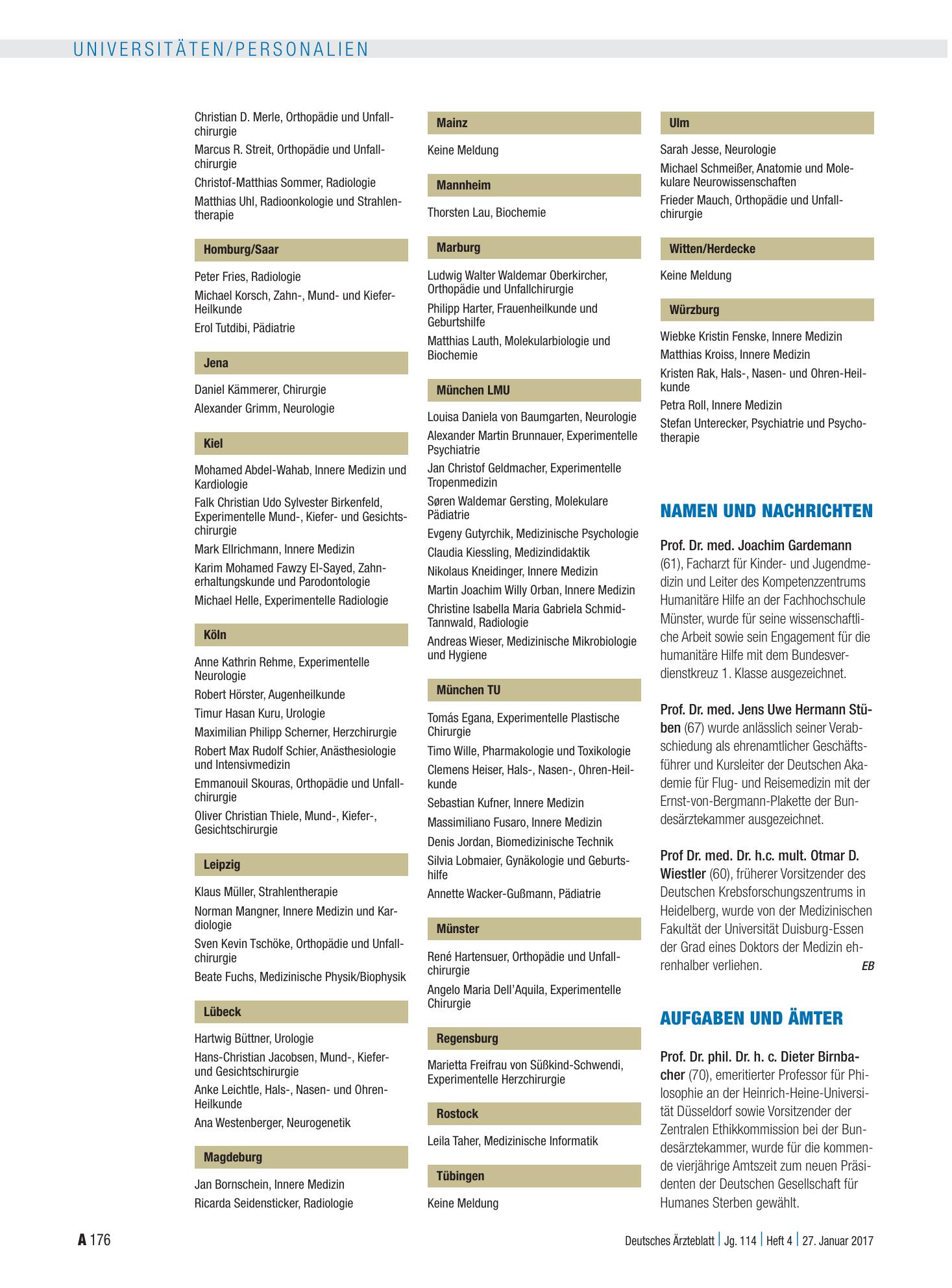 Vorschauseite 1: Aufgaben und Ämter – Deutsches Ärzteblatt