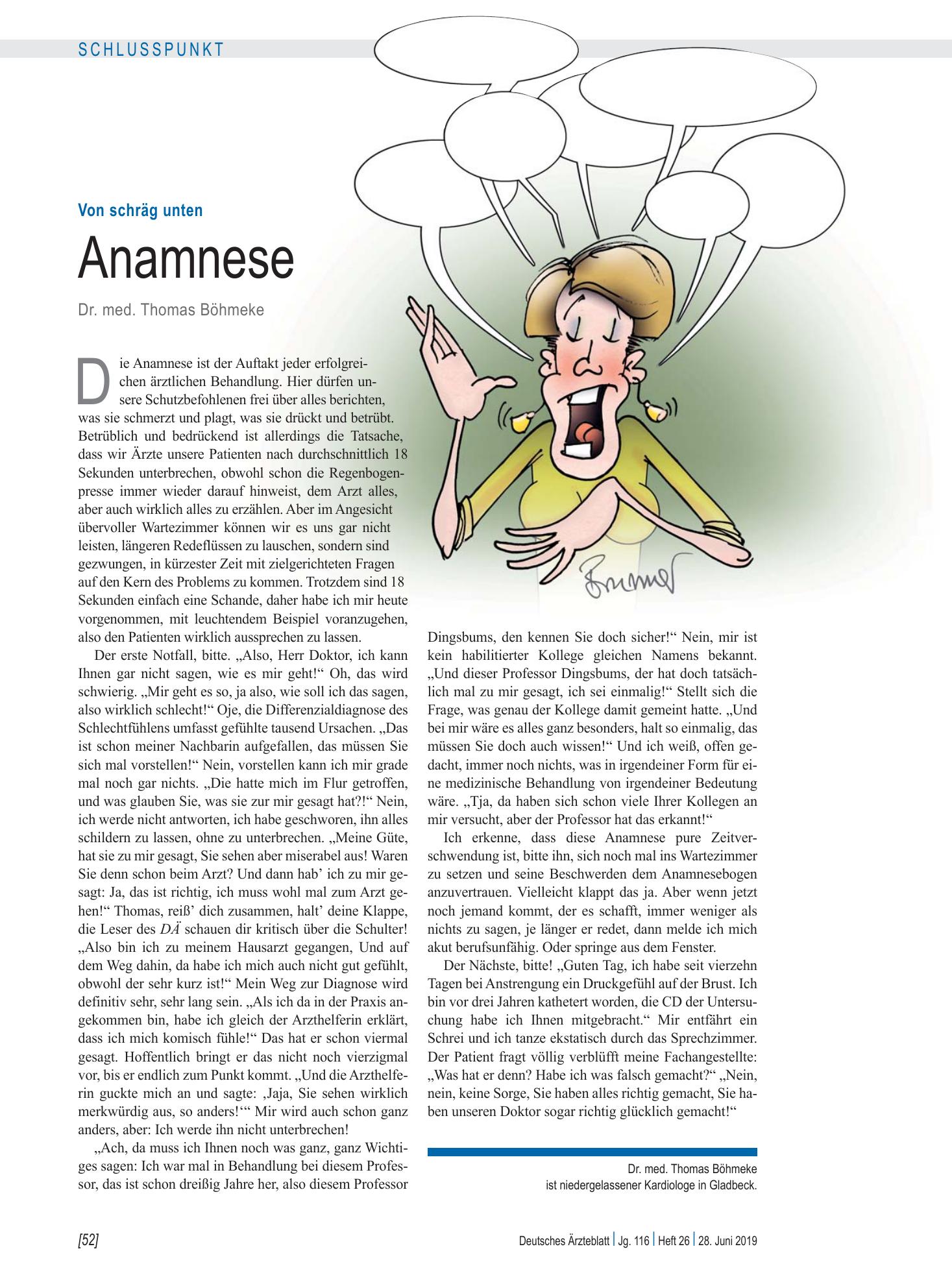 Vorschauseite 1: Von schräg unten: Anamnese – Deutsches Ärzteblatt