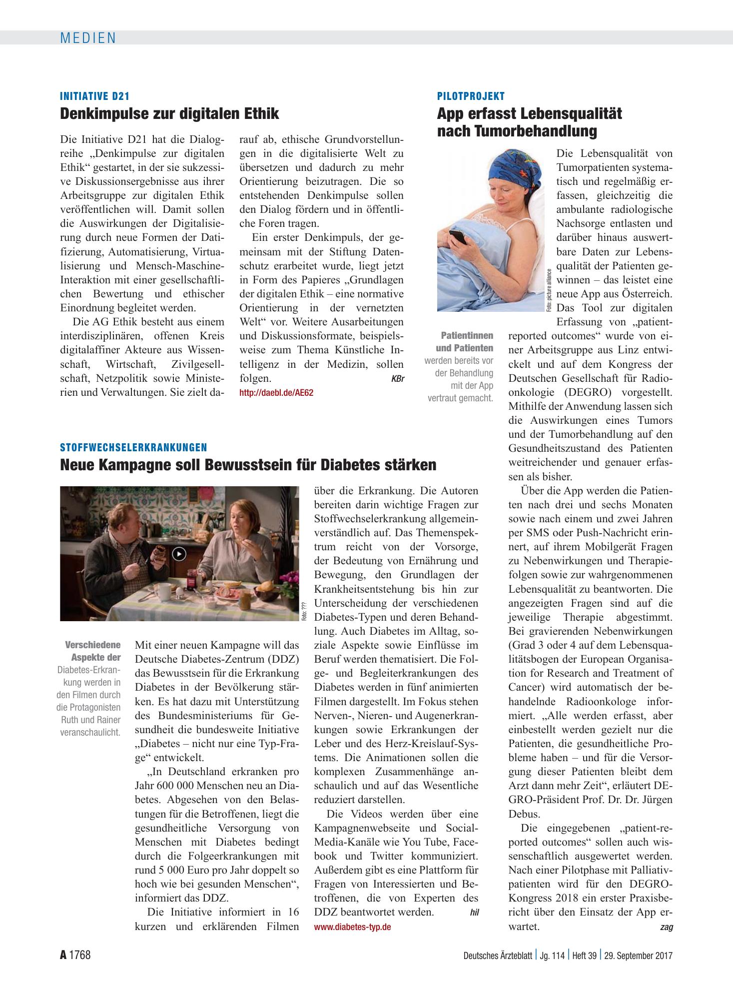 Vorschauseite 1: Initiative D21: Denkimpulse zur digitalen Ethik – Deutsches Ärzteblatt