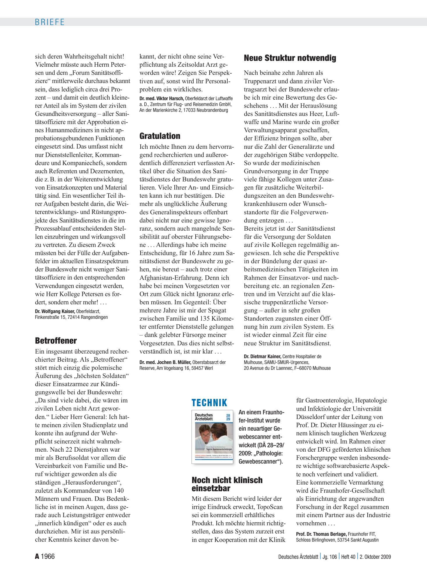 Vorschauseite 1: Technik: Noch nicht klinisch einsetzbar – Deutsches Ärzteblatt