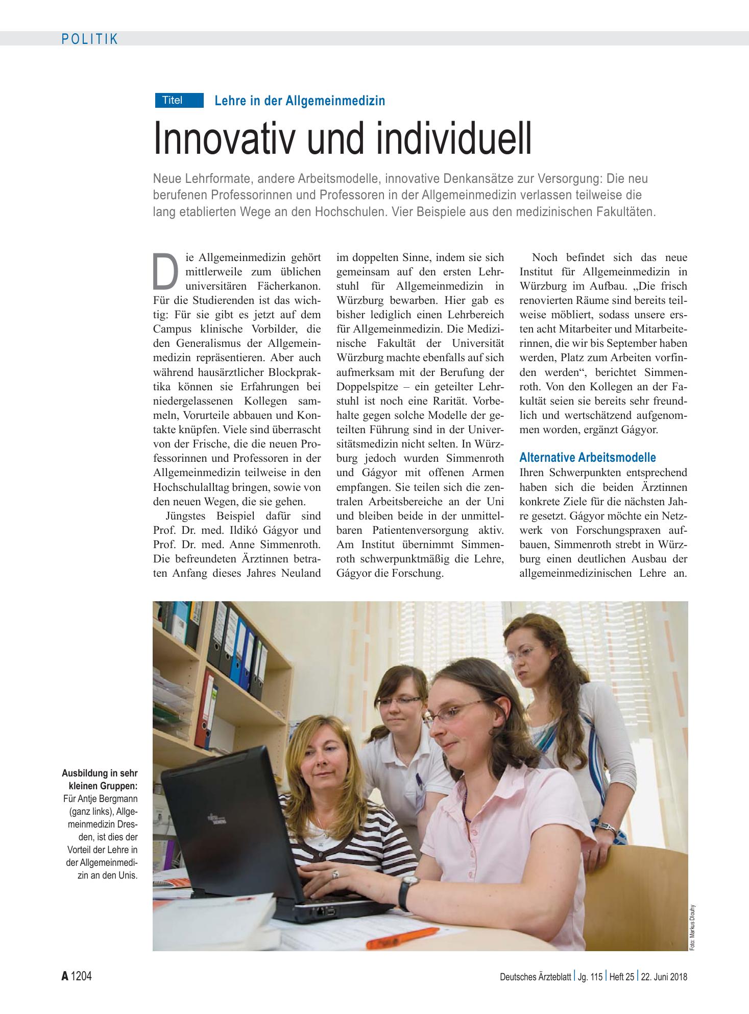 Vorschauseite 1: Lehre in der Allgemeinmedizin: Innovativ und individuell – Deutsches Ärzteblatt