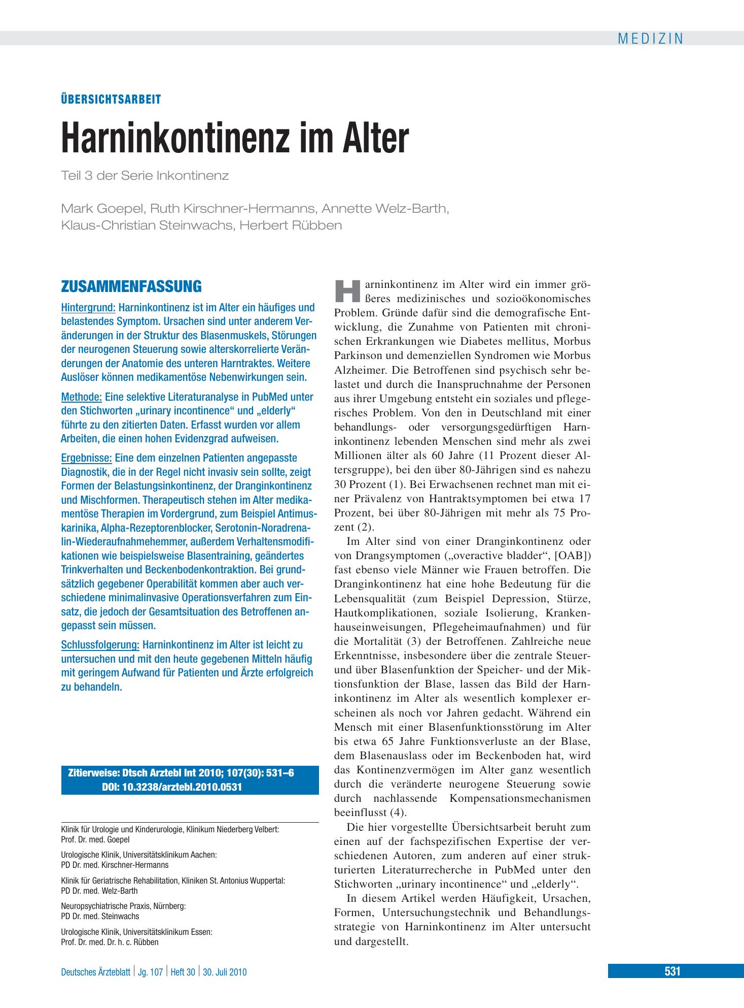 Vorschauseite 1: Harninkontinenz im Alter – Deutsches Ärzteblatt