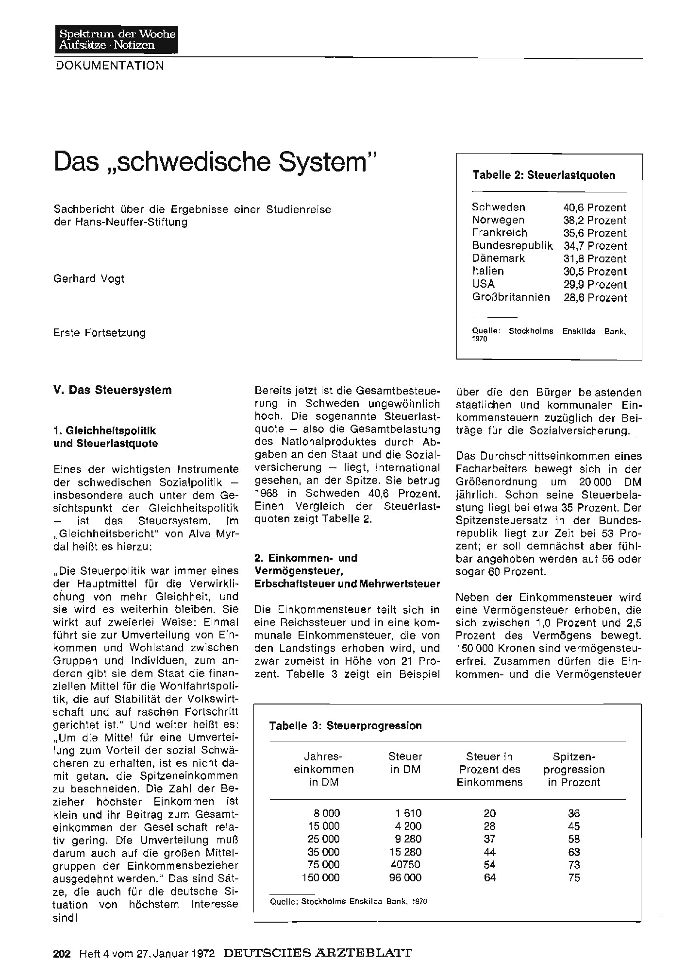 Vorschauseite 1: Das „schwedische System" : Sachbericht über die Ergebnisse einer Studienreise der Hans-Neuffer-Stiftung