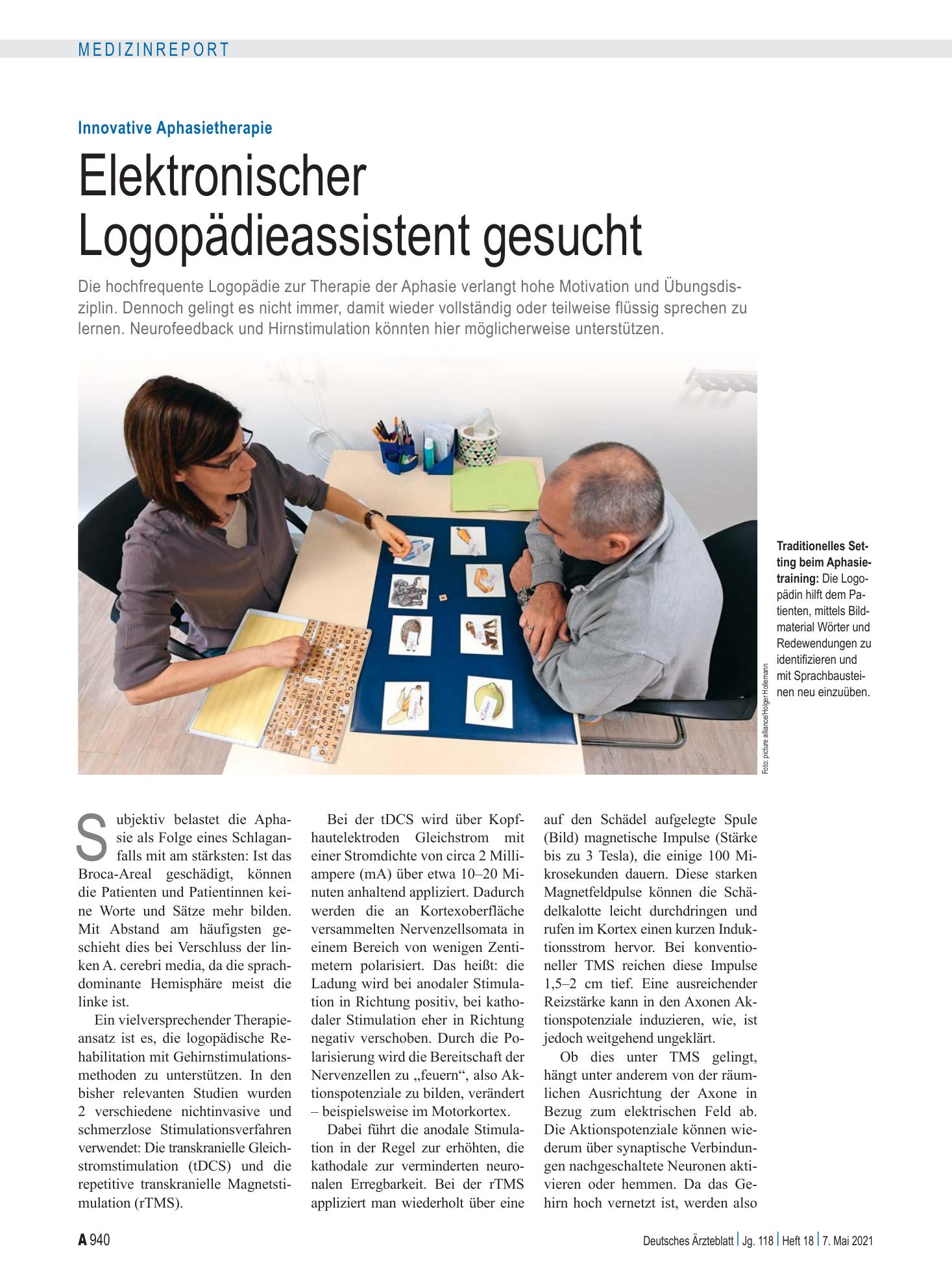 Vorschauseite 1: Innovative Aphasietherapie: Elektronischer Logopädieassistent gesucht – Deutsches Ärzteblatt