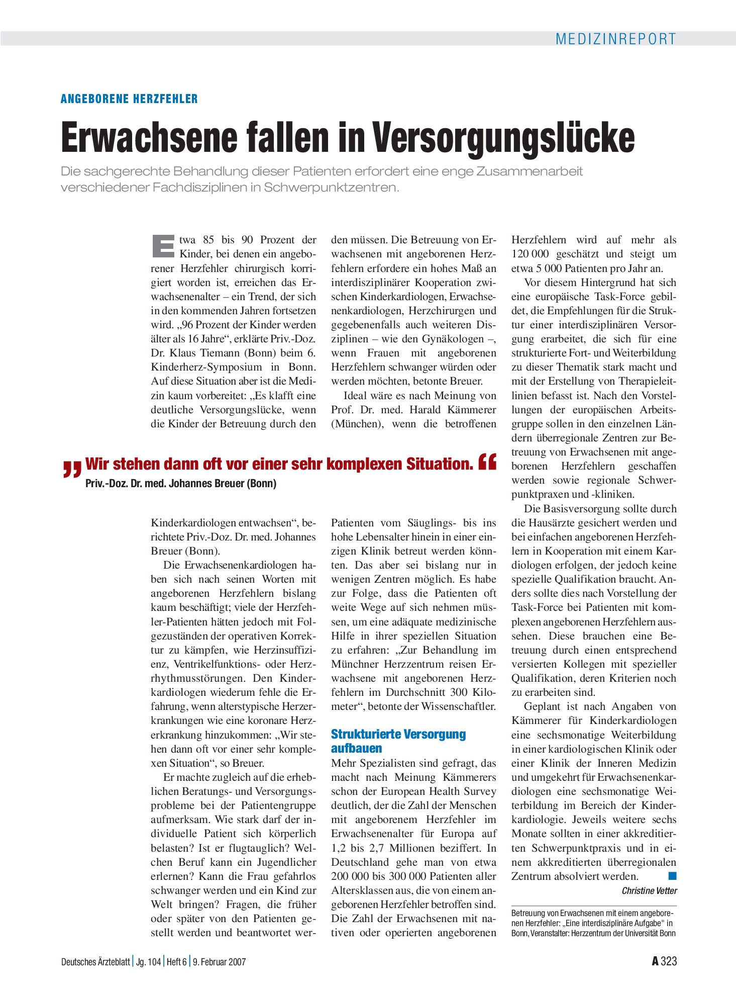 Vorschauseite 1: Angeborene Herzfehler: Erwachsene fallen in Versorgungslücke – Deutsches Ärzteblatt