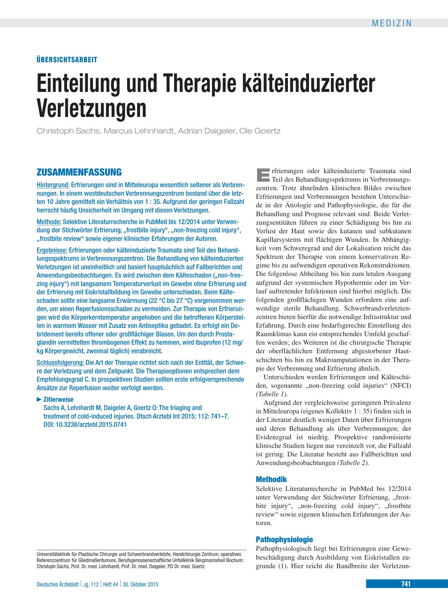 Vorschauseite 1: Einteilung und Therapie kälteinduzierter Verletzungen – Deutsches Ärzteblatt