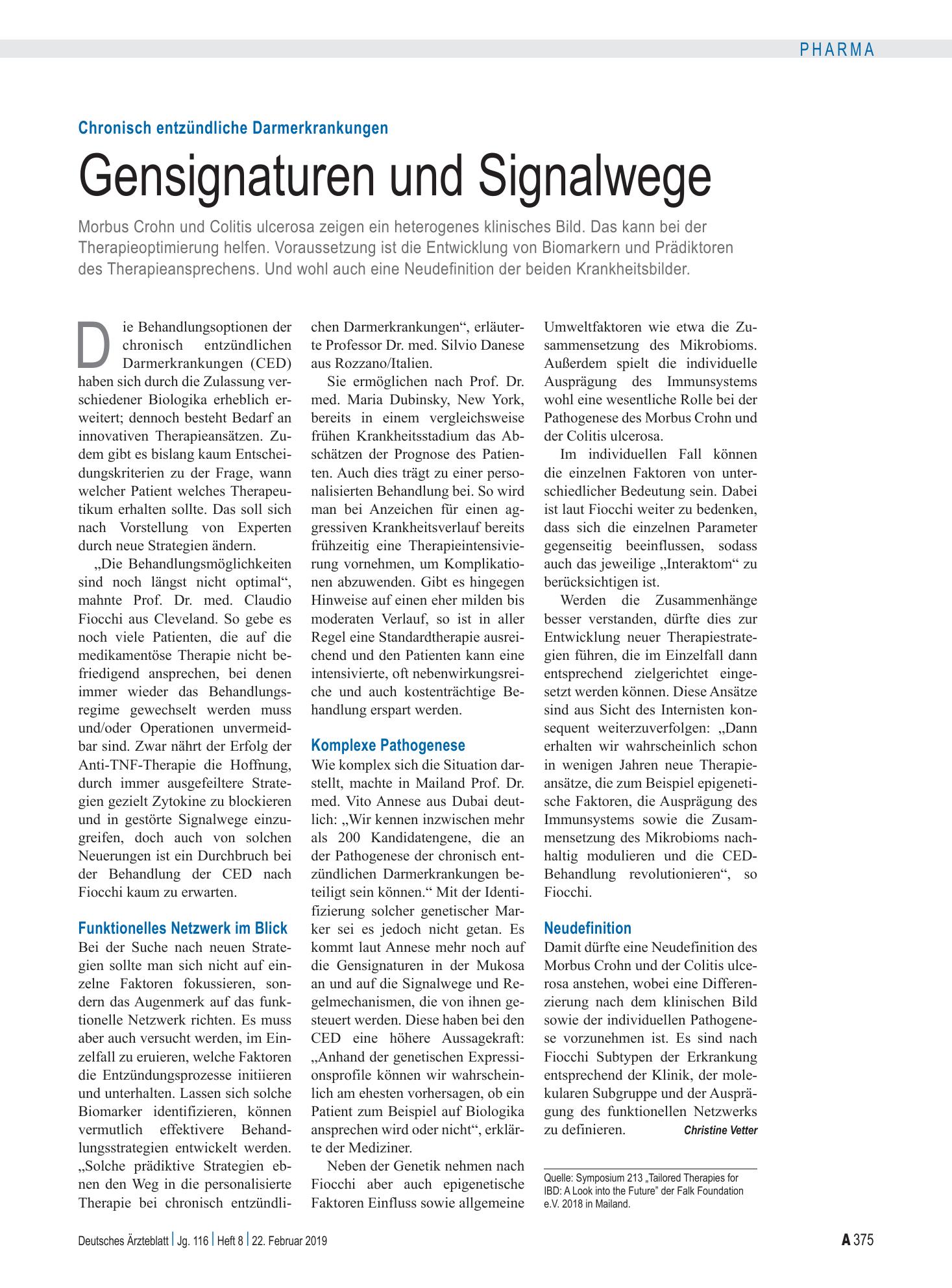 Vorschauseite 1: Chronisch entzündliche Darmerkrankungen: Gensignaturen und Signalwege – Deutsches Ärzteblatt