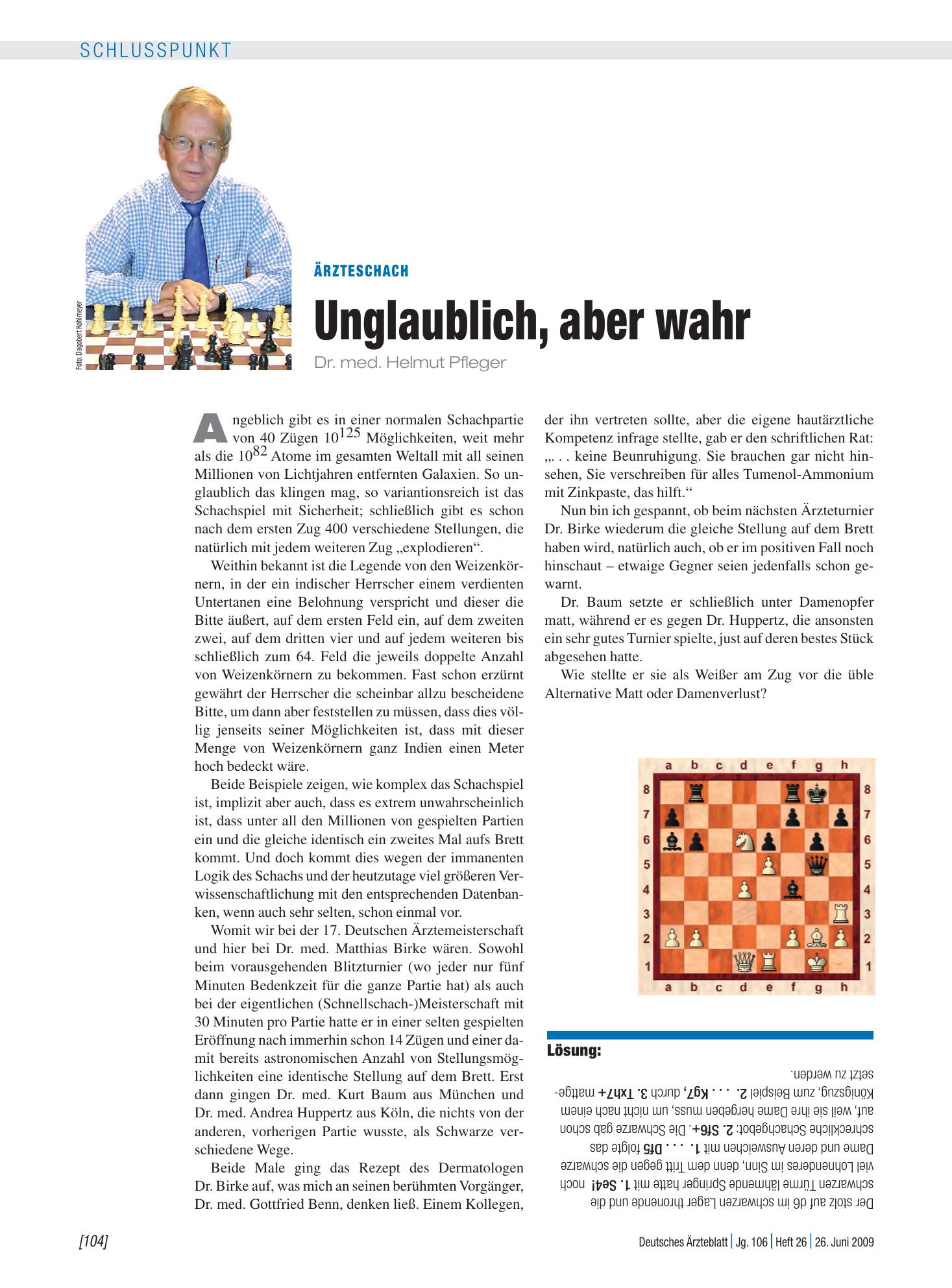 Vorschauseite 1: Ärzteschach: Unglaublich, aber wahr – Deutsches Ärzteblatt