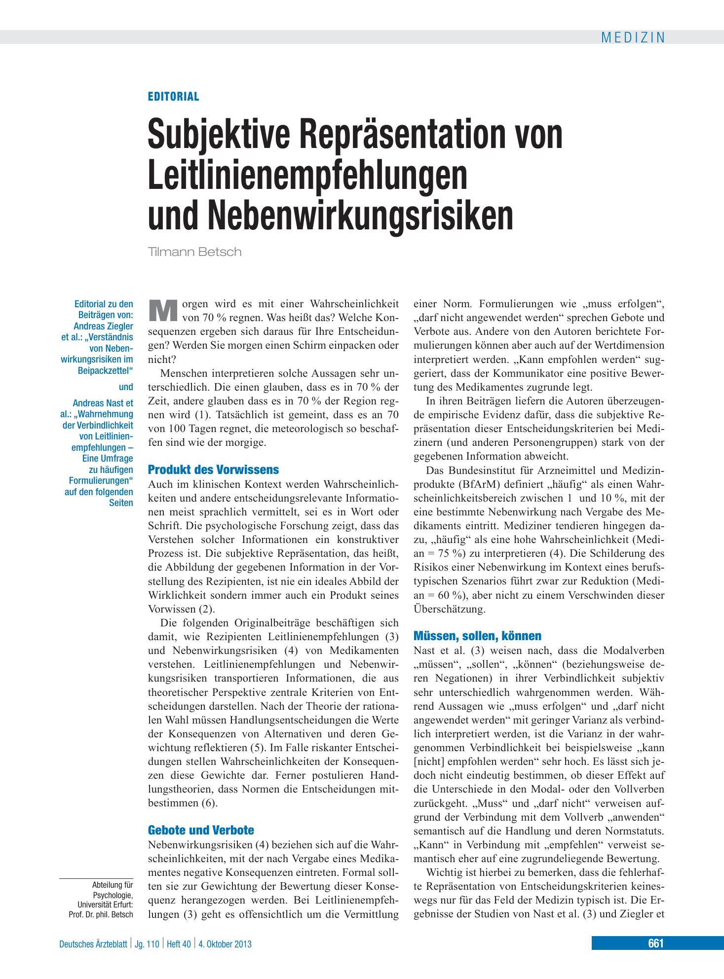 Vorschauseite 1: Verständnis von Nebenwirkungsrisiken im Beipackzettel – Deutsches Ärzteblatt