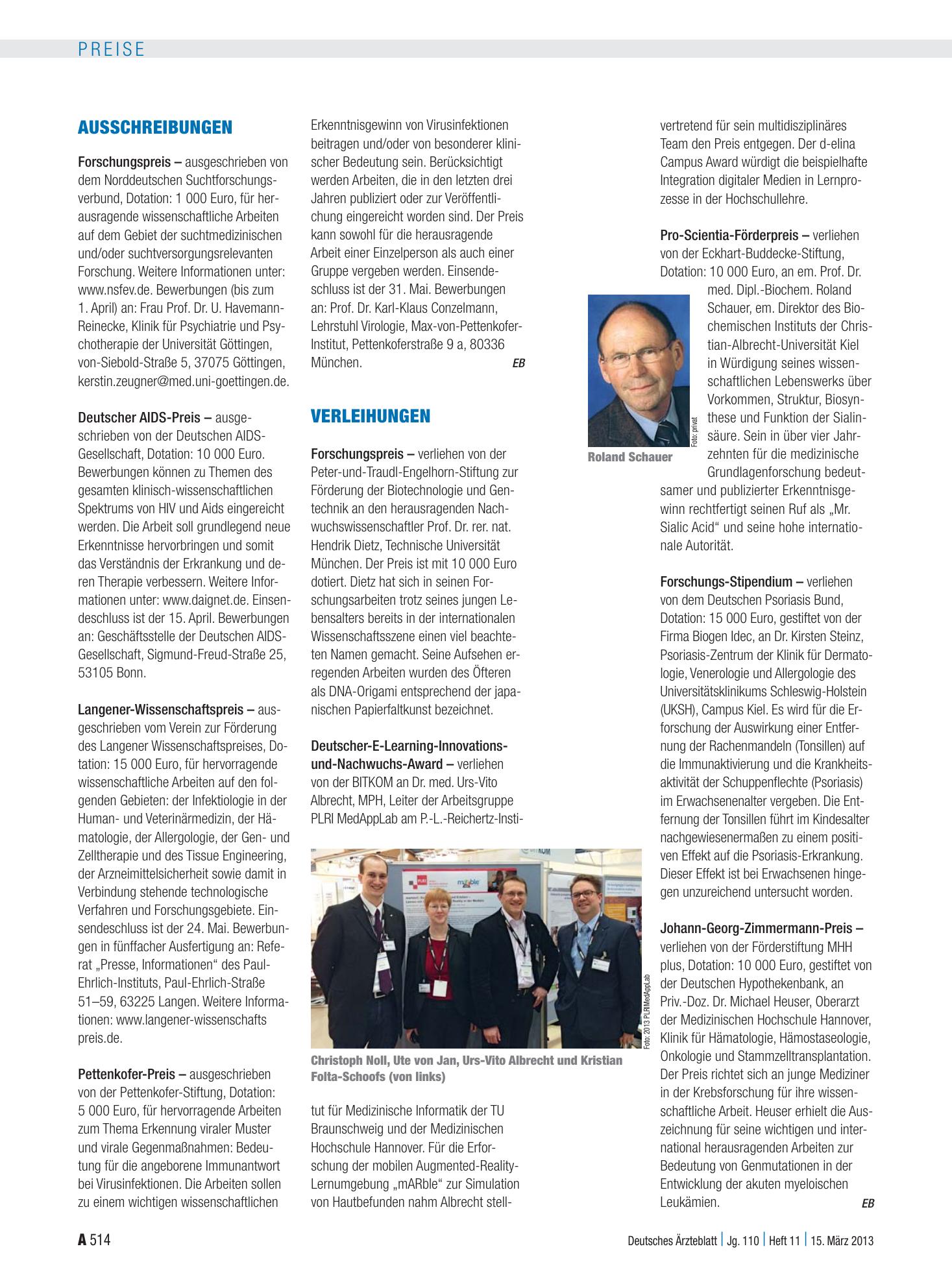 Vorschauseite 1: Ausschreibungen – Deutsches Ärzteblatt