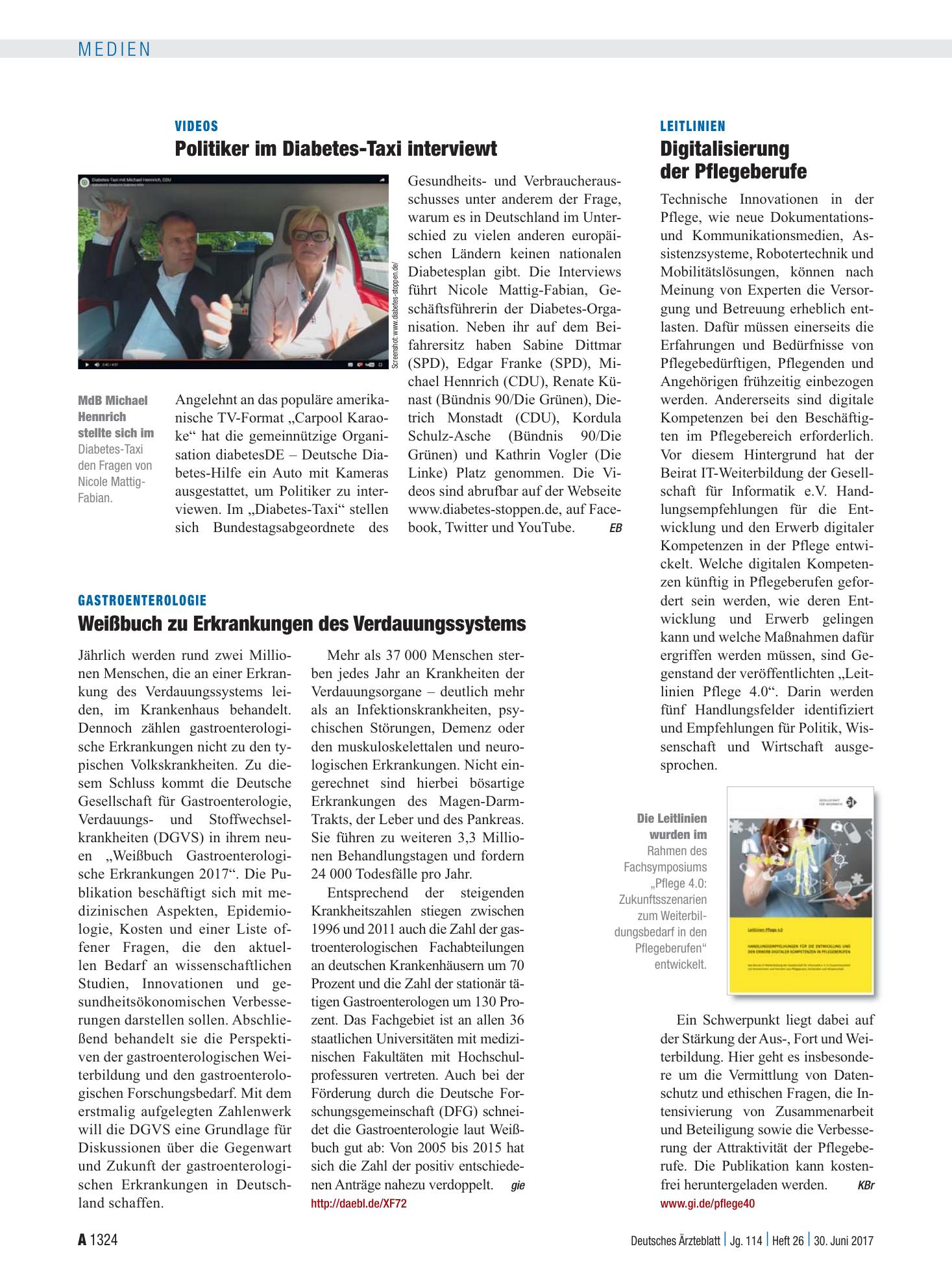 Vorschauseite 1: Leitlinien: Digitalisierung der Pflegeberufe – Deutsches Ärzteblatt