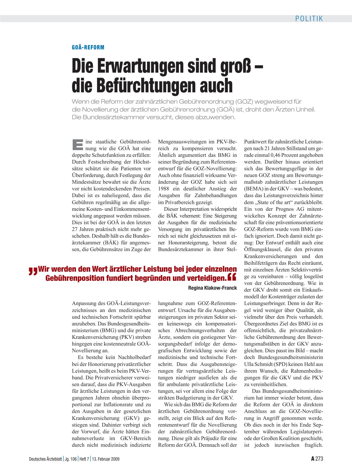 Vorschauseite 1: GOÄ-Reform: Die Erwartungen sind groß – die Befürchtungen auch – Deutsches Ärzteblatt