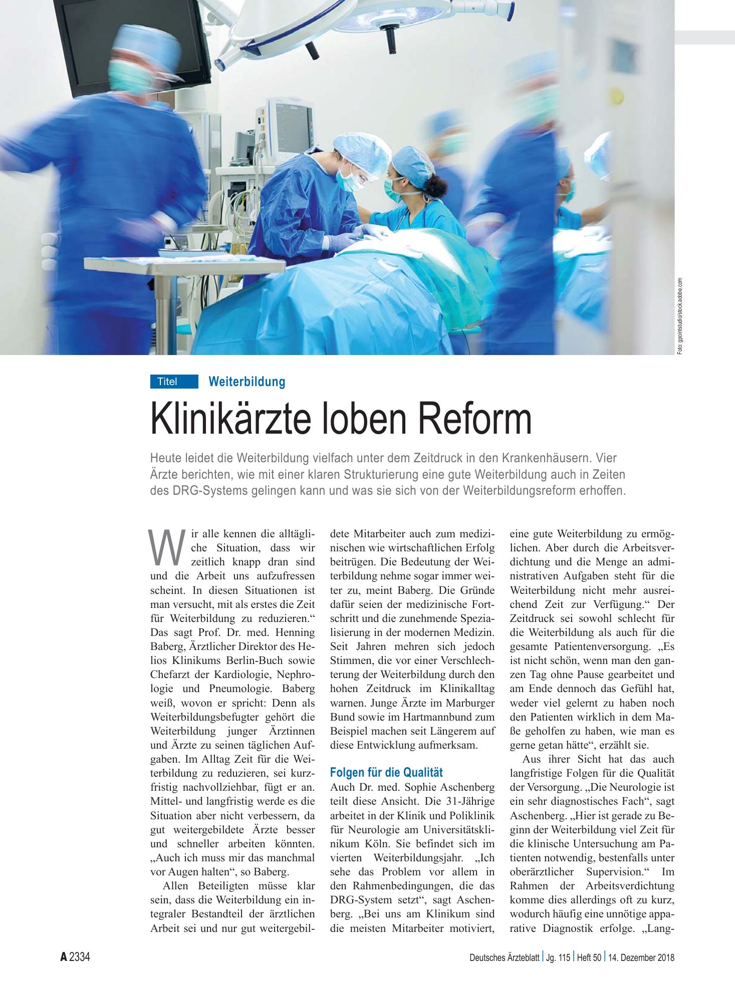 Vorschauseite 1: Weiterbildung: Klinikärzte loben Reform – Deutsches Ärzteblatt