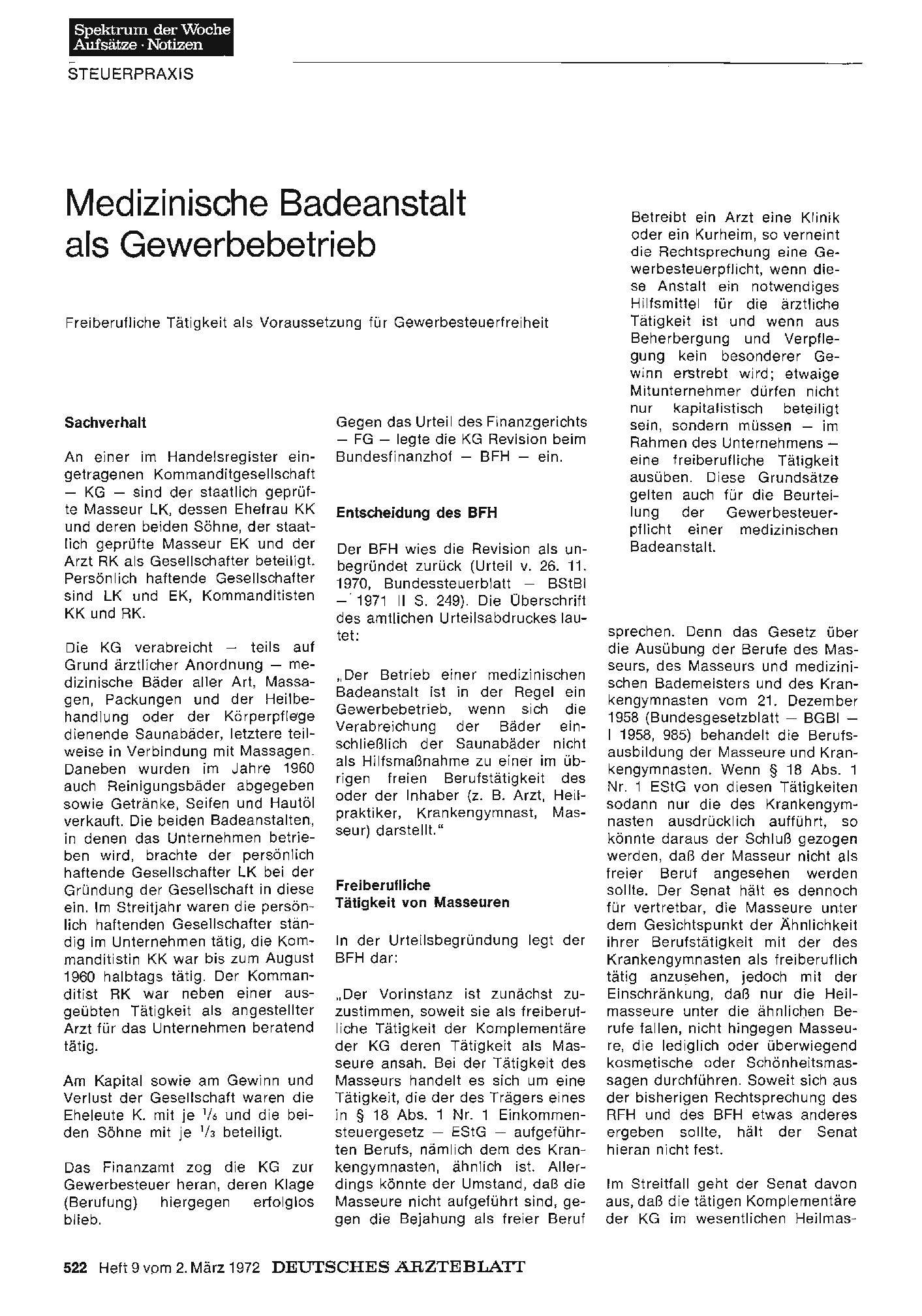 Vorschauseite 1: Medizinische Badeanstalt als Gewerbebetrieb