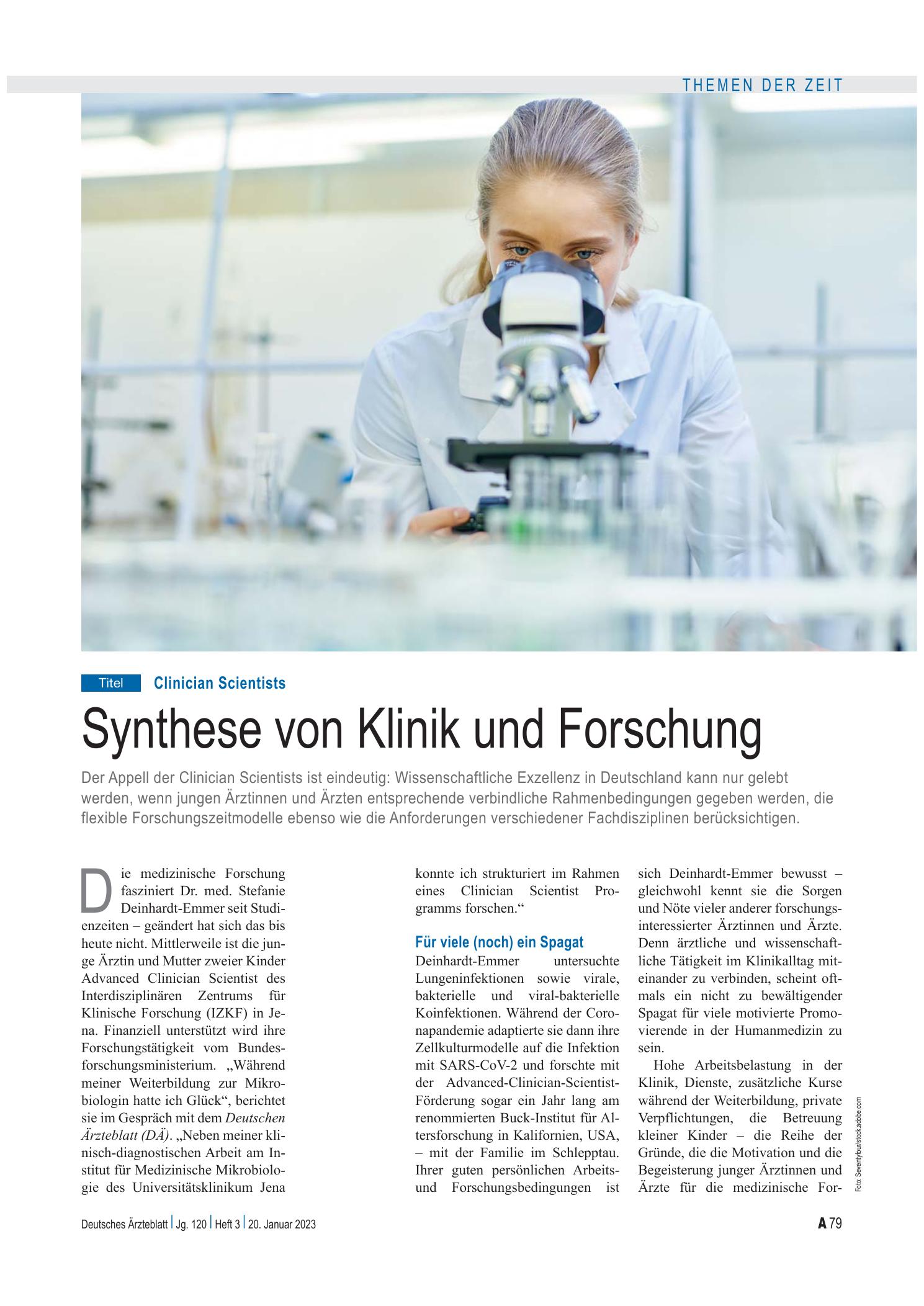 Vorschauseite 1: Clinician Scientists: Synthese von Klinik und Forschung – Deutsches Ärzteblatt