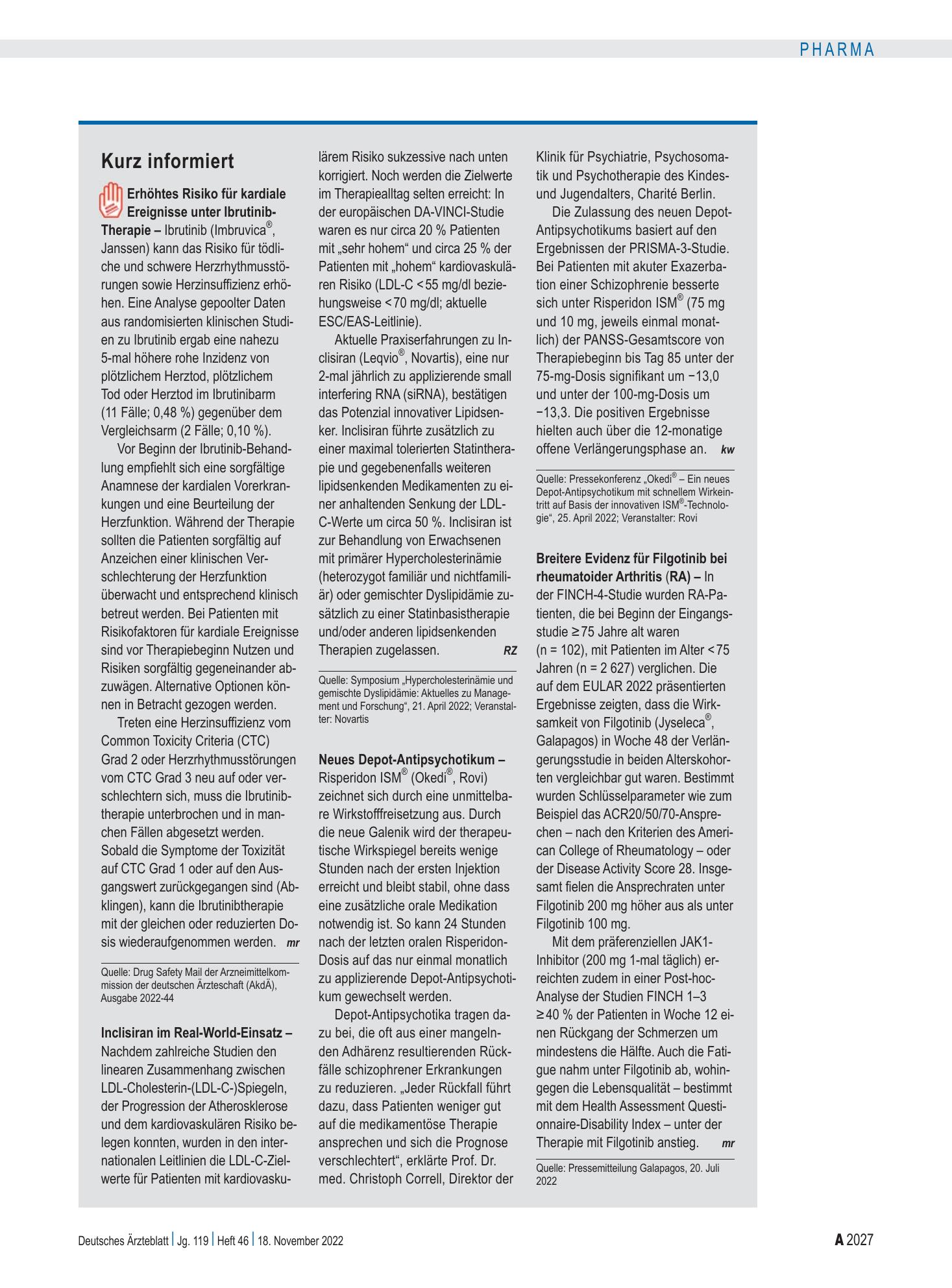 Vorschauseite 1: Kurz informiert – Deutsches Ärzteblatt