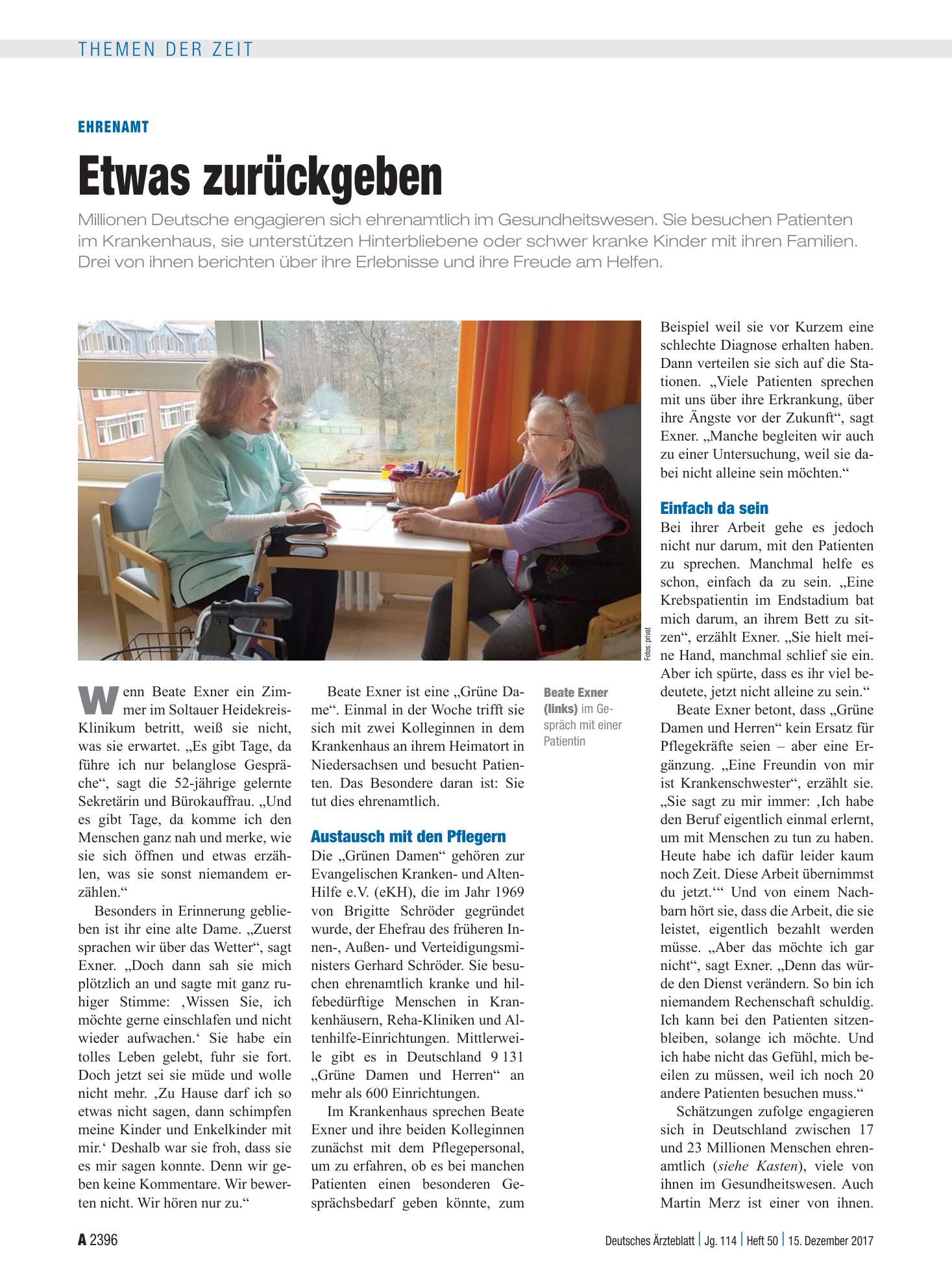 Vorschauseite 1: Ehrenamt: Etwas zurückgeben – Deutsches Ärzteblatt