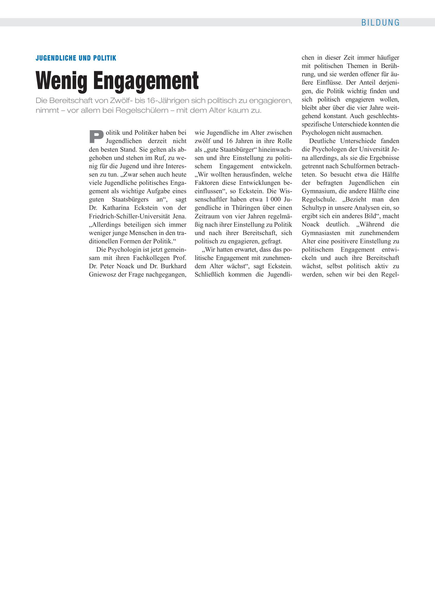 Vorschauseite 1: Jugendliche und Politik: Wenig Engagement – Deutsches Ärzteblatt