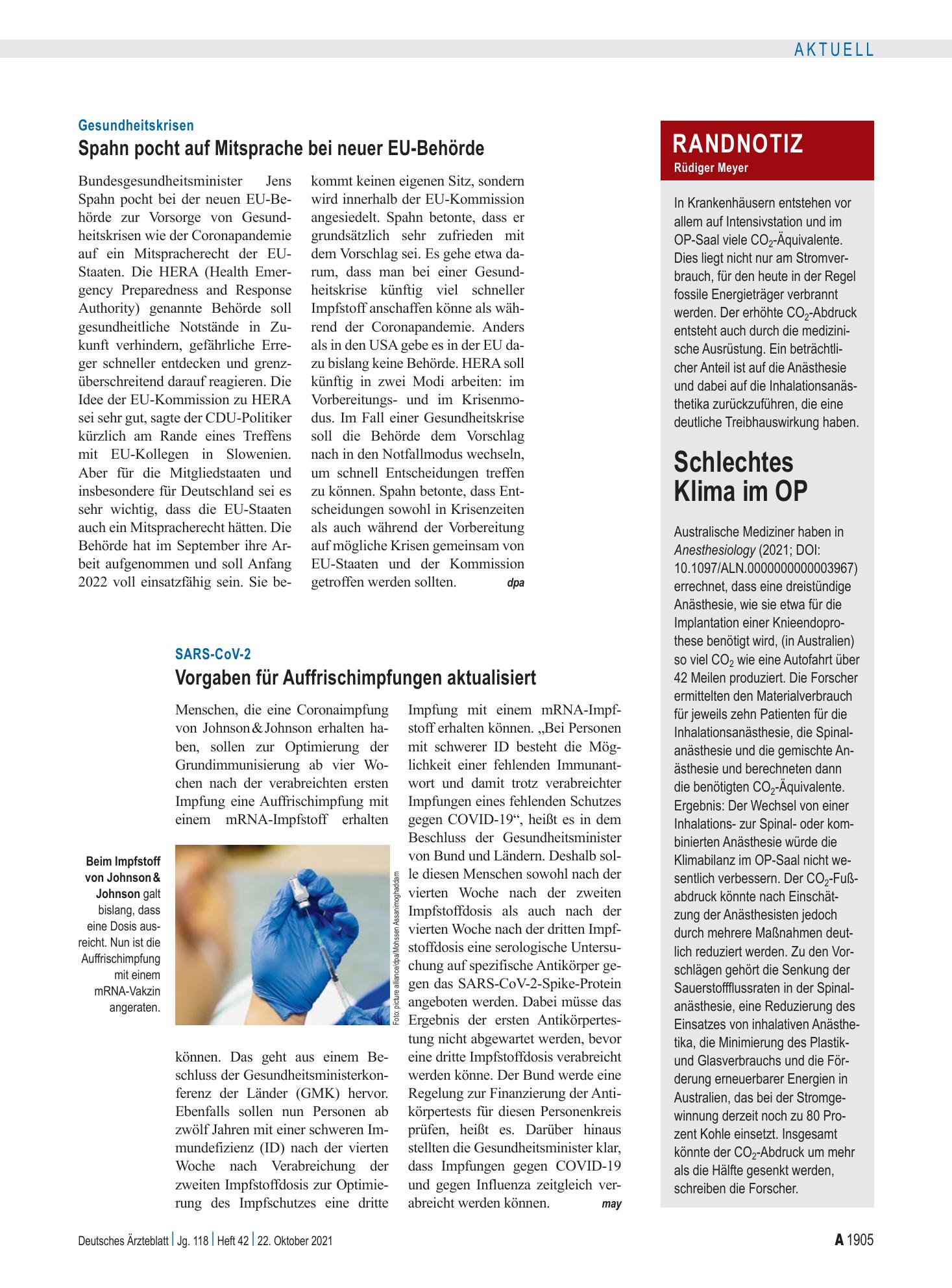 Vorschauseite 1: Randnotiz: Schlechtes Klima im OP – Deutsches Ärzteblatt