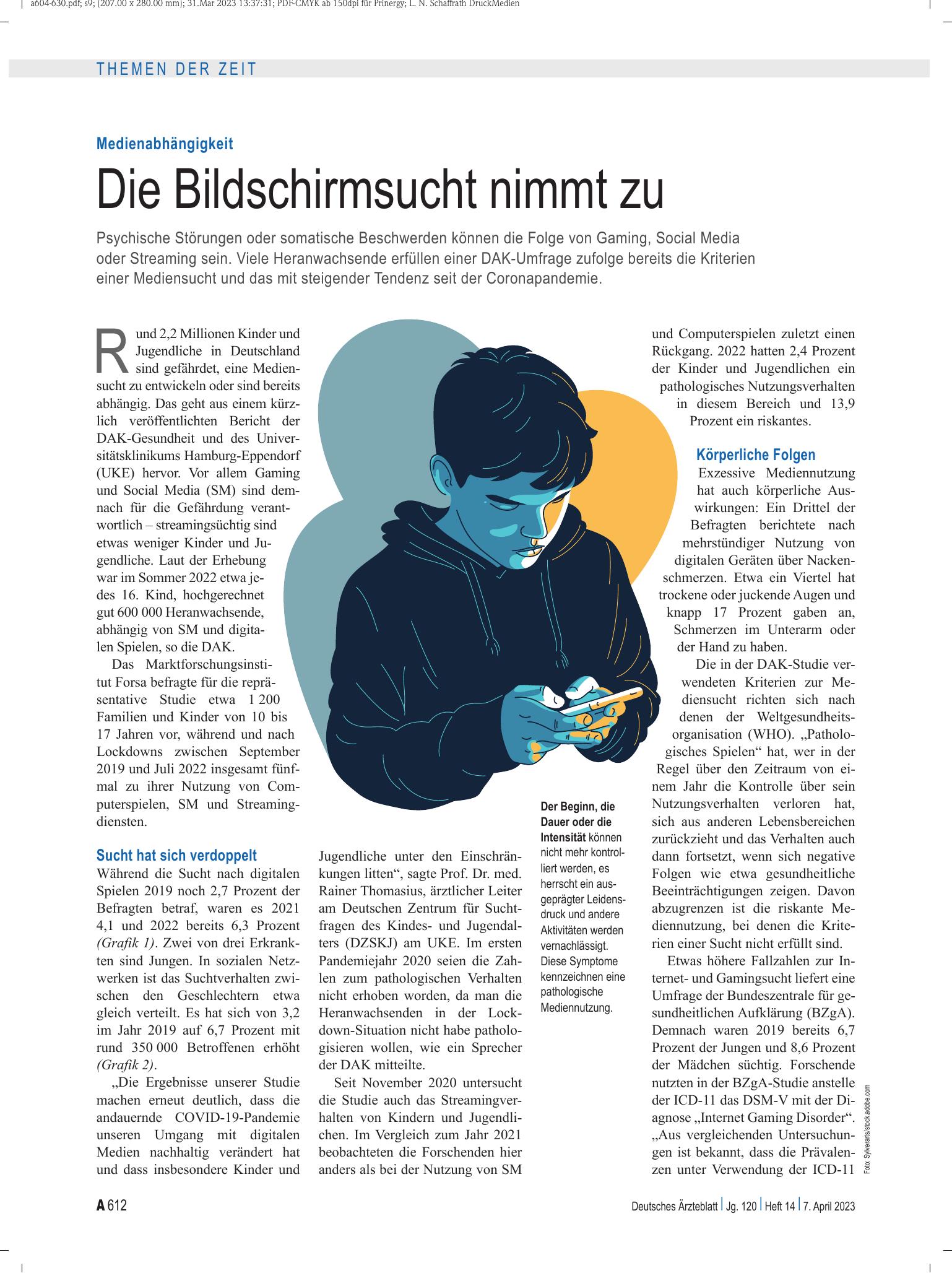 Vorschauseite 1: Medienabhängigkeit: Die Bildschirmsucht nimmt zu – Deutsches Ärzteblatt