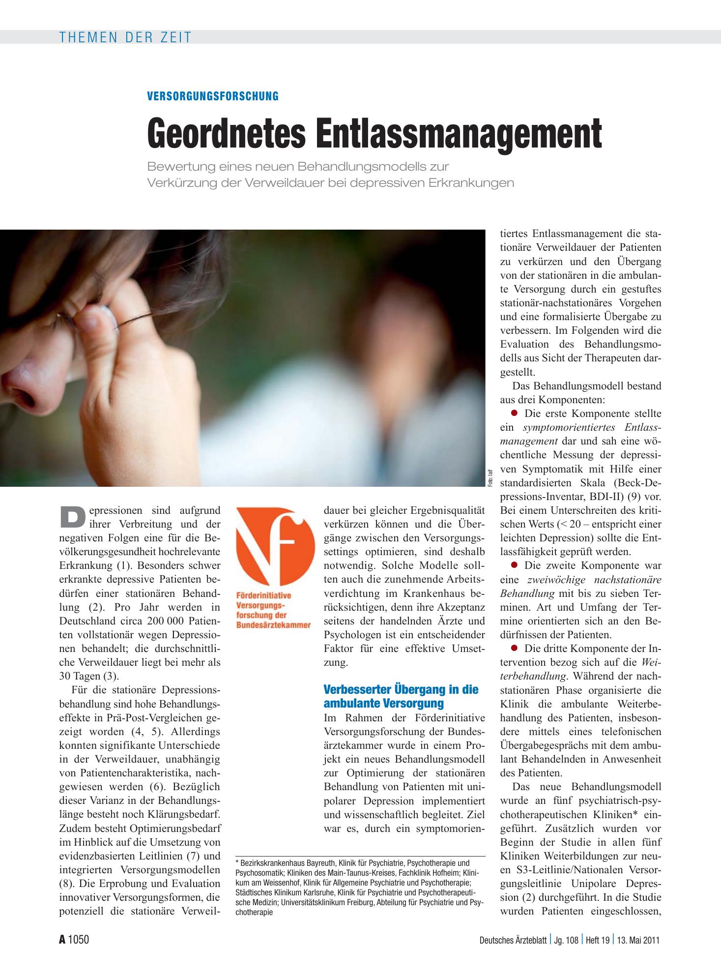 Vorschauseite 1: Versorgungsforschung: Geordnetes Entlassmanagement – Deutsches Ärzteblatt