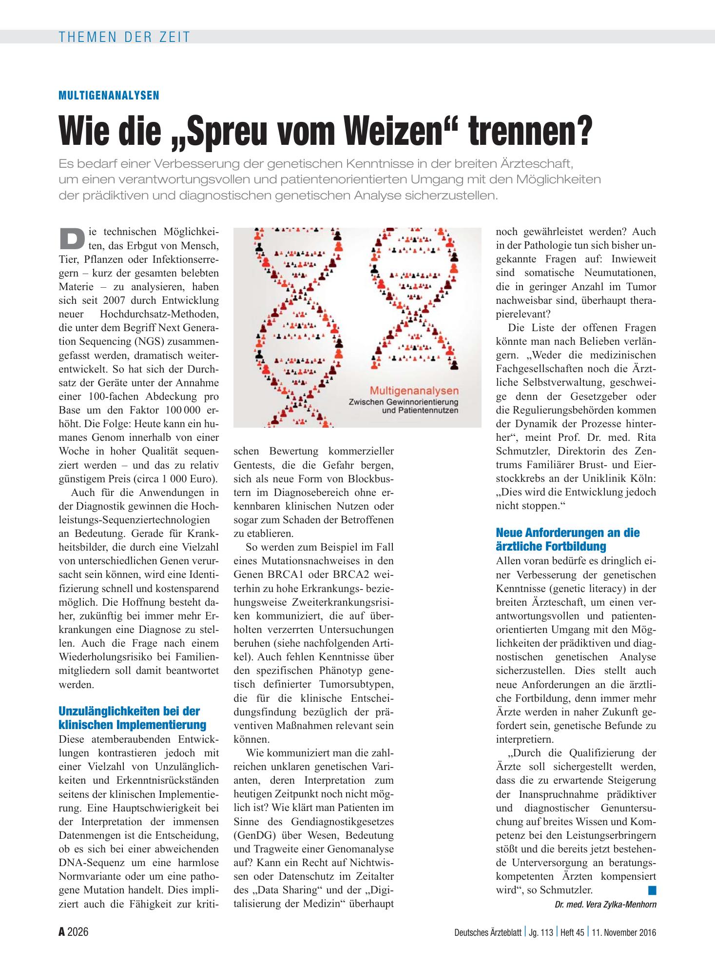Vorschauseite 1: Multigenanalysen: Wie die „Spreu vom Weizen“ trennen? – Deutsches Ärzteblatt