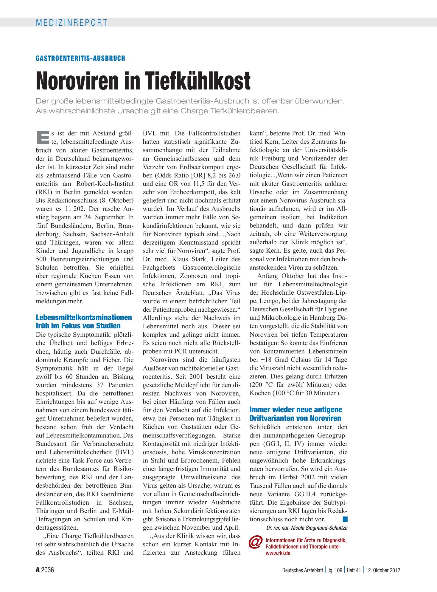 Vorschauseite 1: Gastroenteritis-Ausbruch: Noroviren in Tiefkühlkost – Deutsches Ärzteblatt