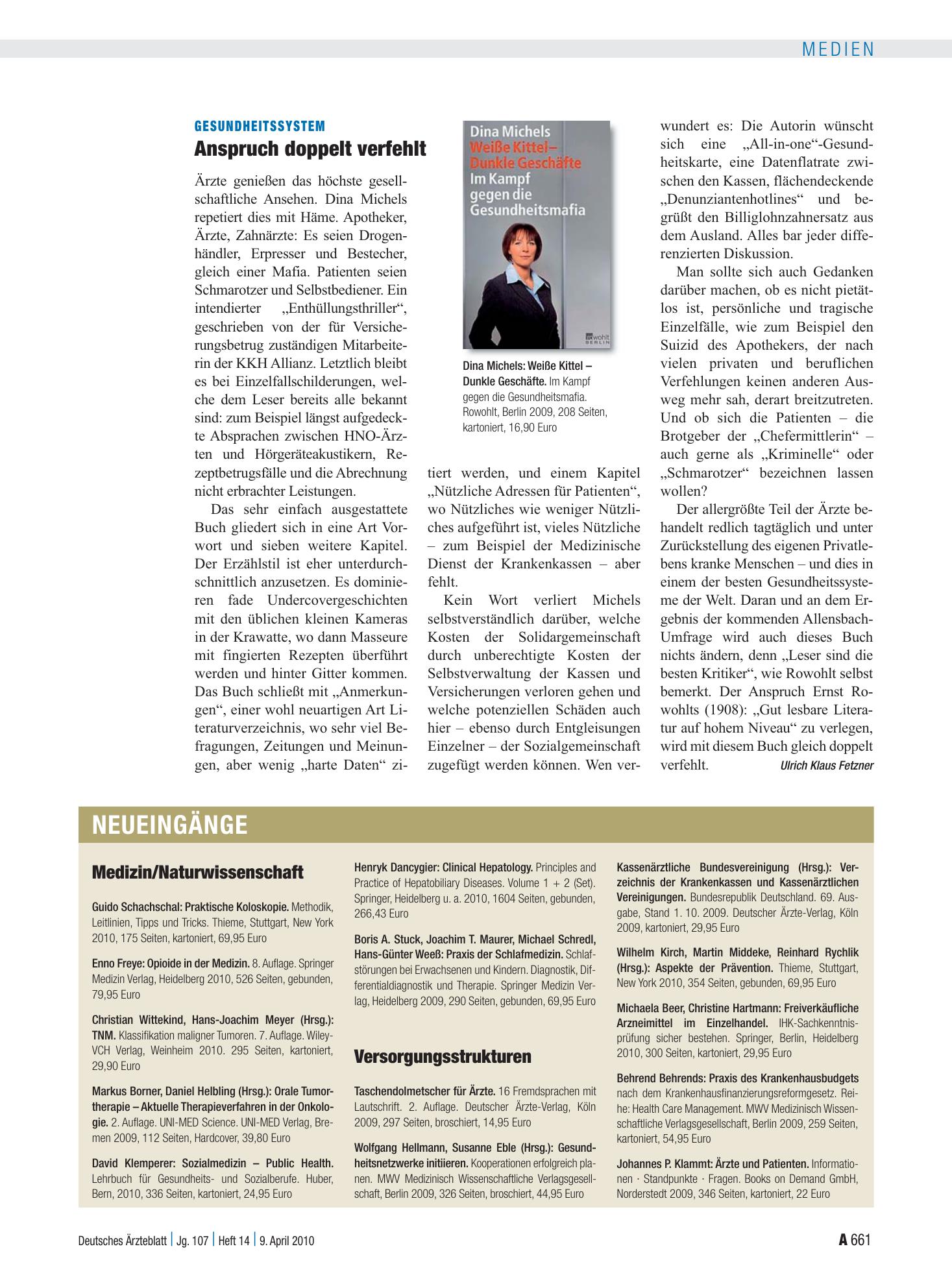 Vorschauseite 1: Neueingänge – Deutsches Ärzteblatt