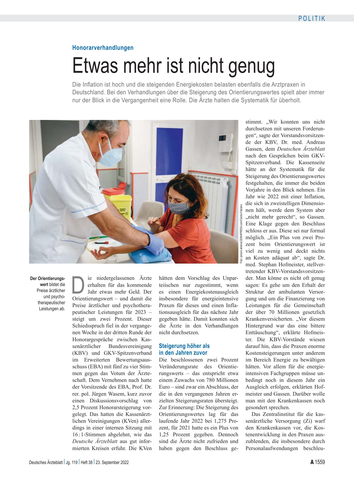 Vorschauseite 1: Honorarverhandlungen: Etwas mehr ist nicht genug – Deutsches Ärzteblatt