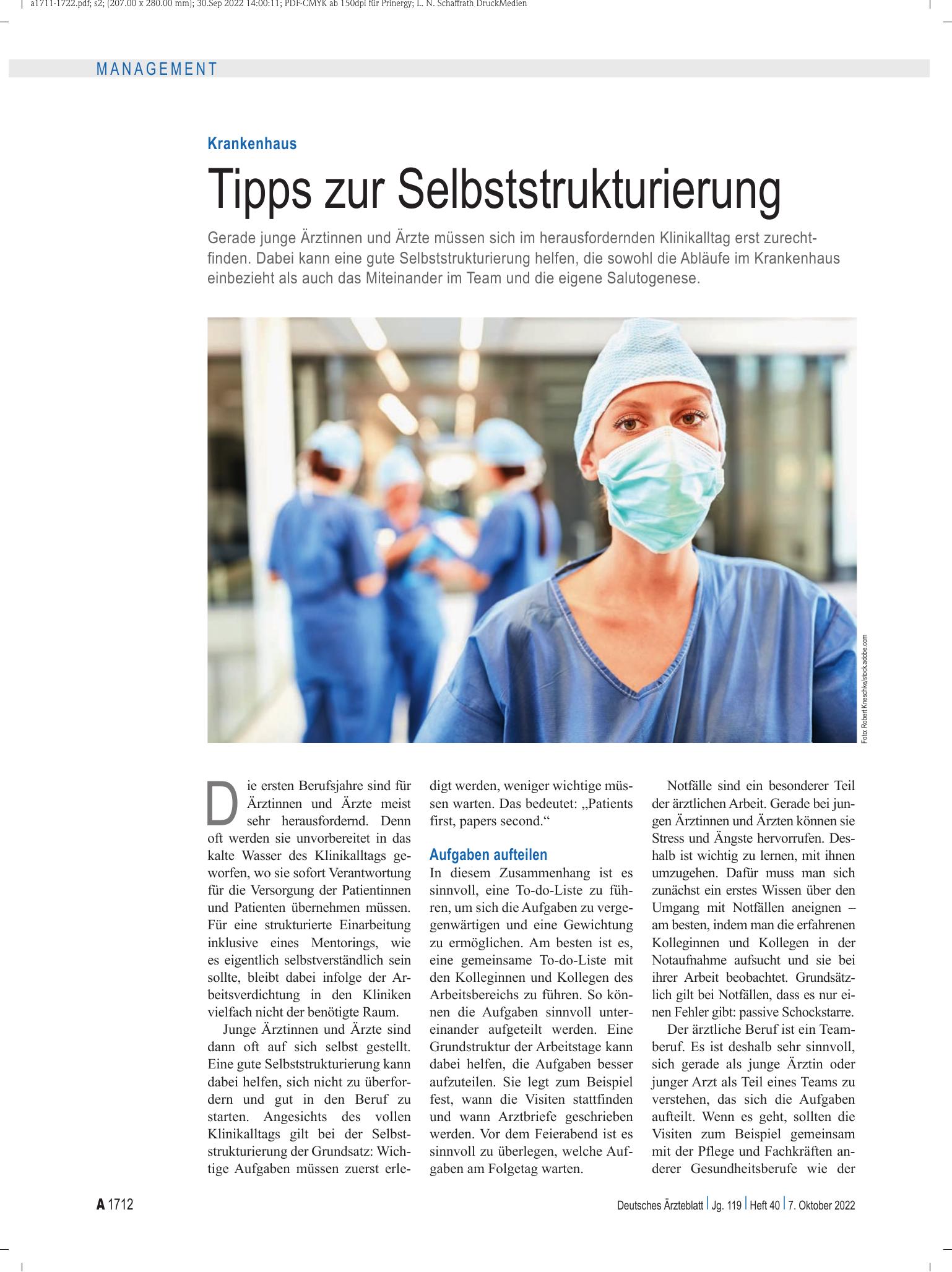 Vorschauseite 1: Krankenhaus: Tipps zur Selbststrukturierung – Deutsches Ärzteblatt