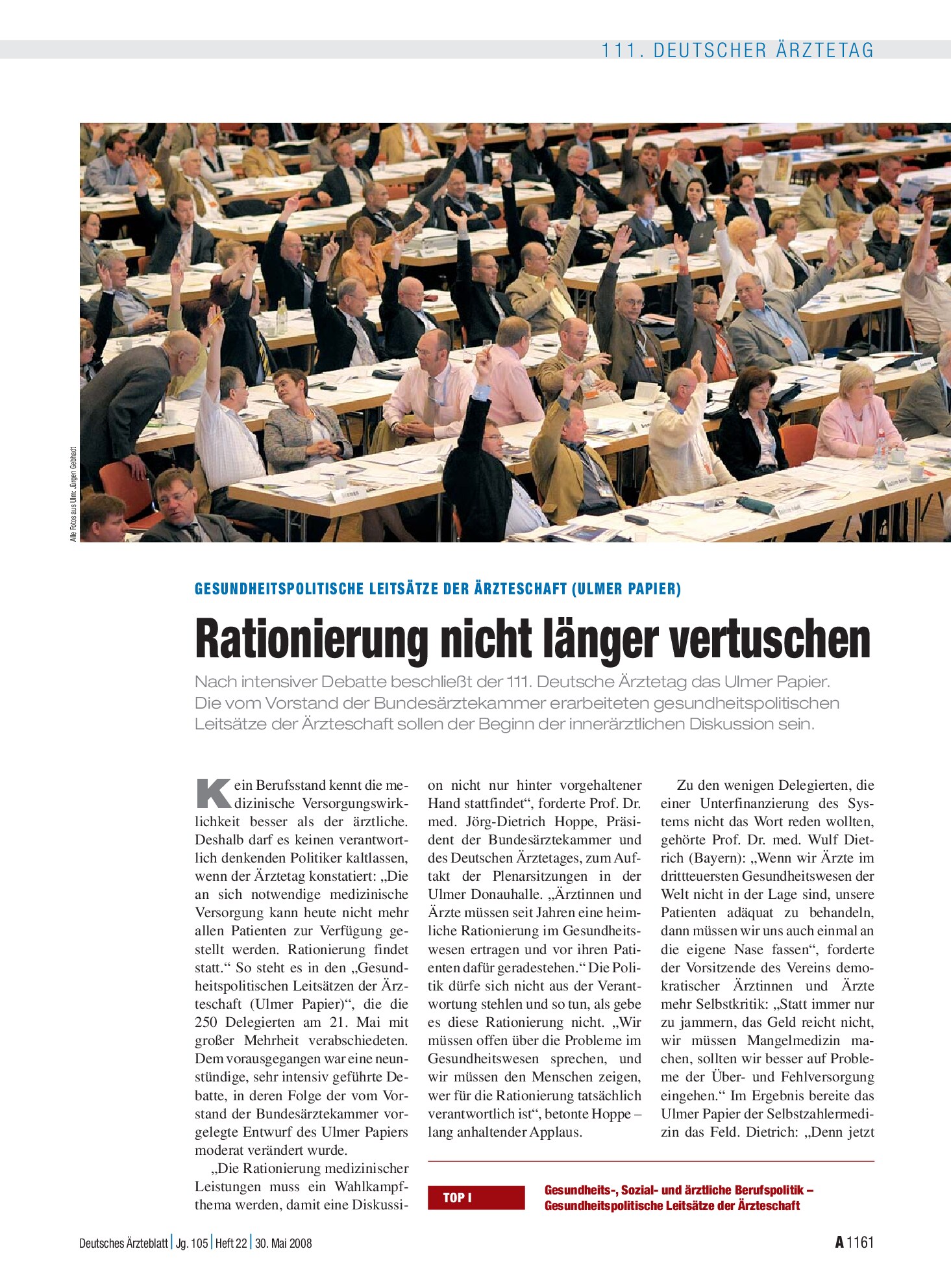 Vorschauseite 1: Gesundheitspolitische Leitsätze der Ärzteschaft (Ulmer Papier): Rationierung nicht länger vertuschen – Deutsches Ärzteblatt