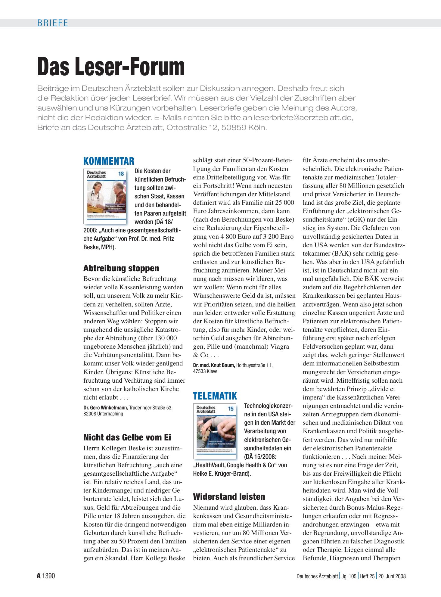 Vorschauseite 1: Kommentar: Abtreibung stoppen – Deutsches Ärzteblatt