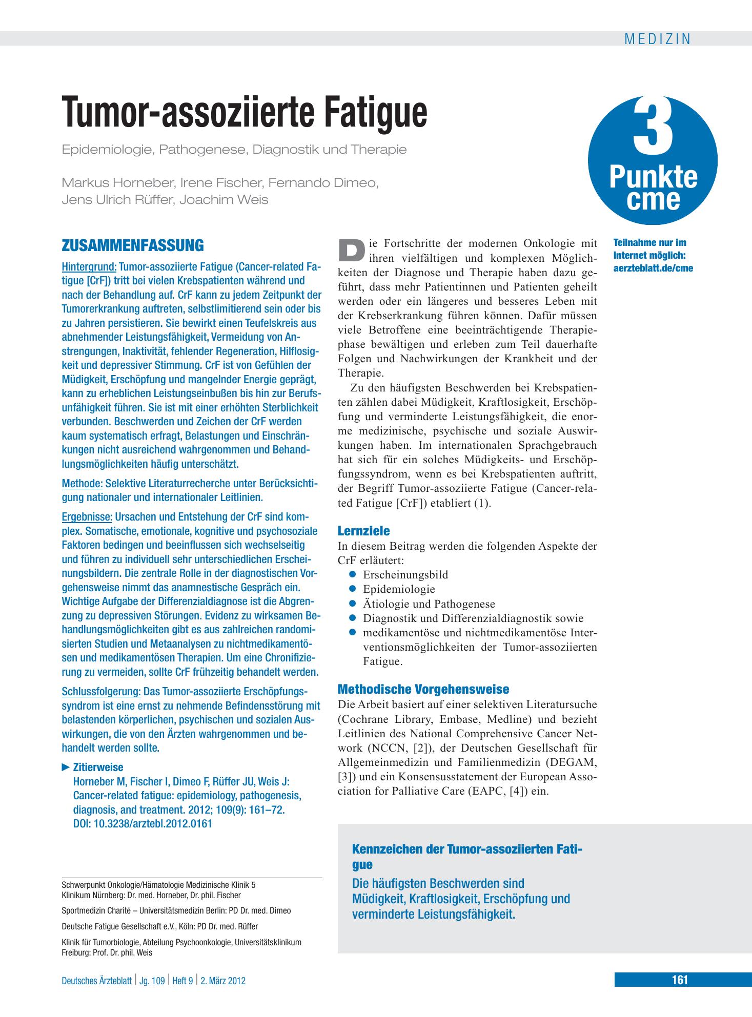 Vorschauseite 1: Tumor-assoziierte Fatigue – Deutsches Ärzteblatt