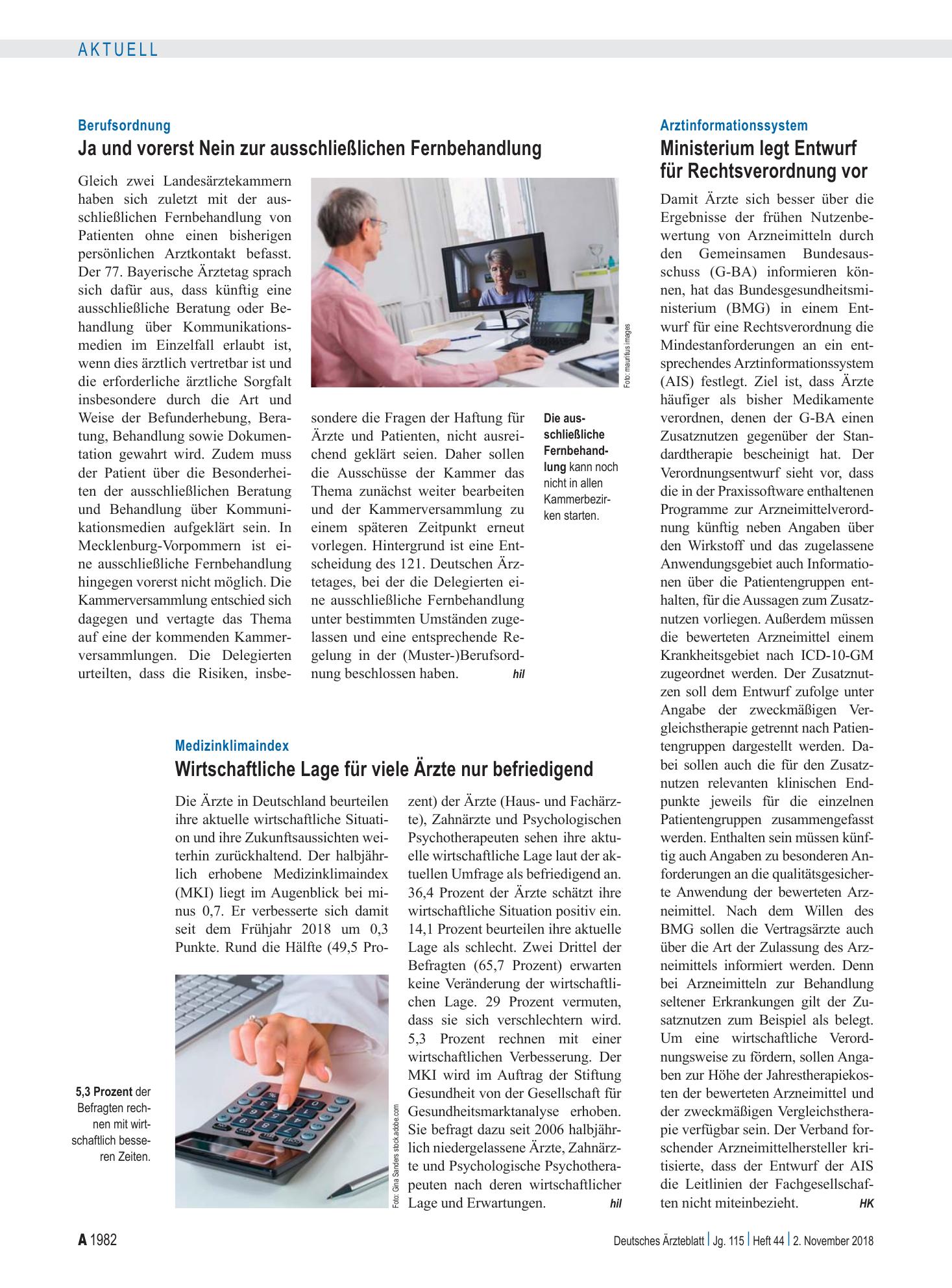 Vorschauseite 1: Medizinklimaindex: Wirtschaftliche Lage für viele Ärzte nur befriedigend – Deutsches Ärzteblatt