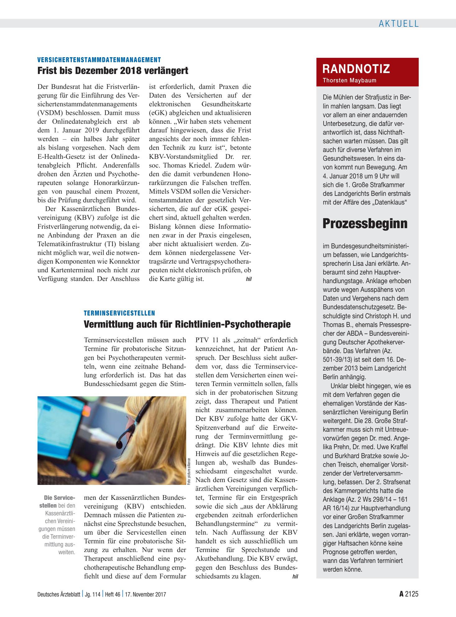 Vorschauseite 1: Randnotiz: Prozessbeginn – Deutsches Ärzteblatt