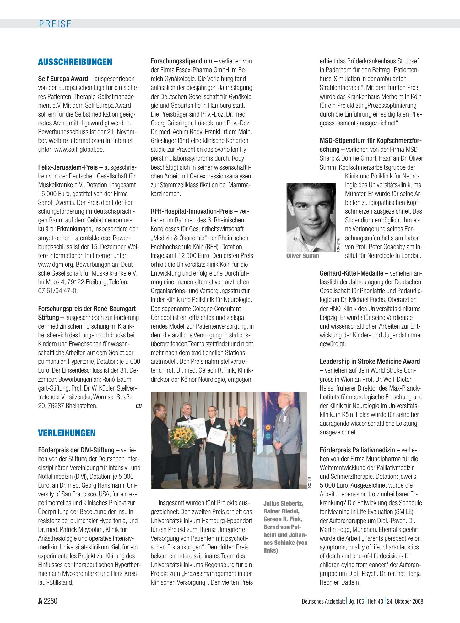 Vorschauseite 1: Verleihungen – Deutsches Ärzteblatt