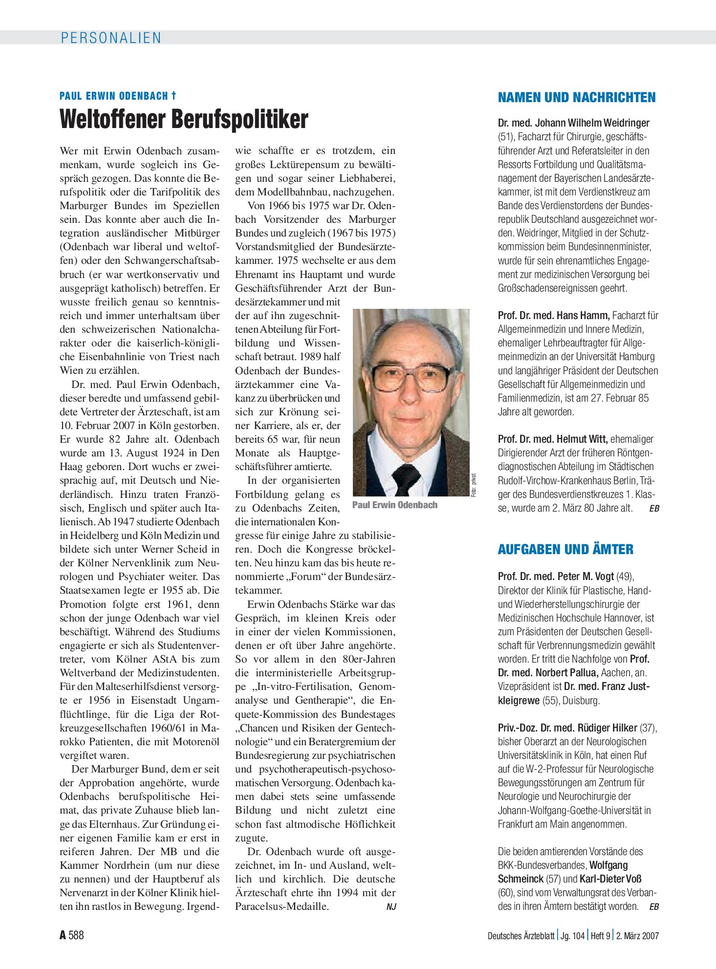 Vorschauseite 1: Aufgaben und Ämter – Deutsches Ärzteblatt