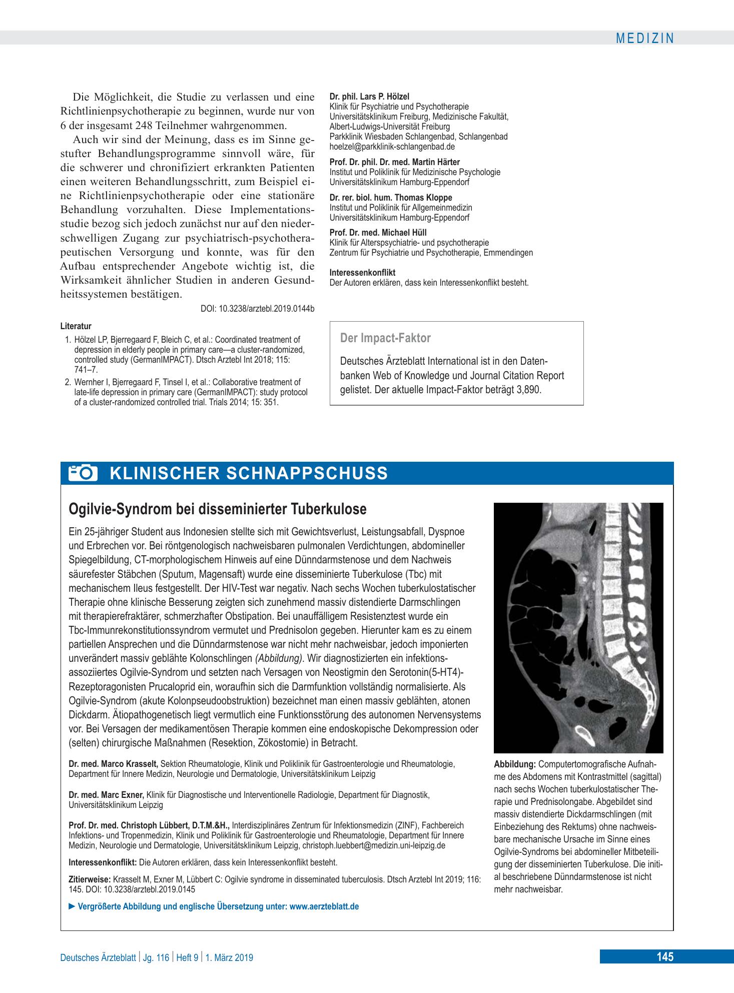 Vorschauseite 1: Ogilvie-Syndrom bei disseminierter Tuberkulose – Deutsches Ärzteblatt