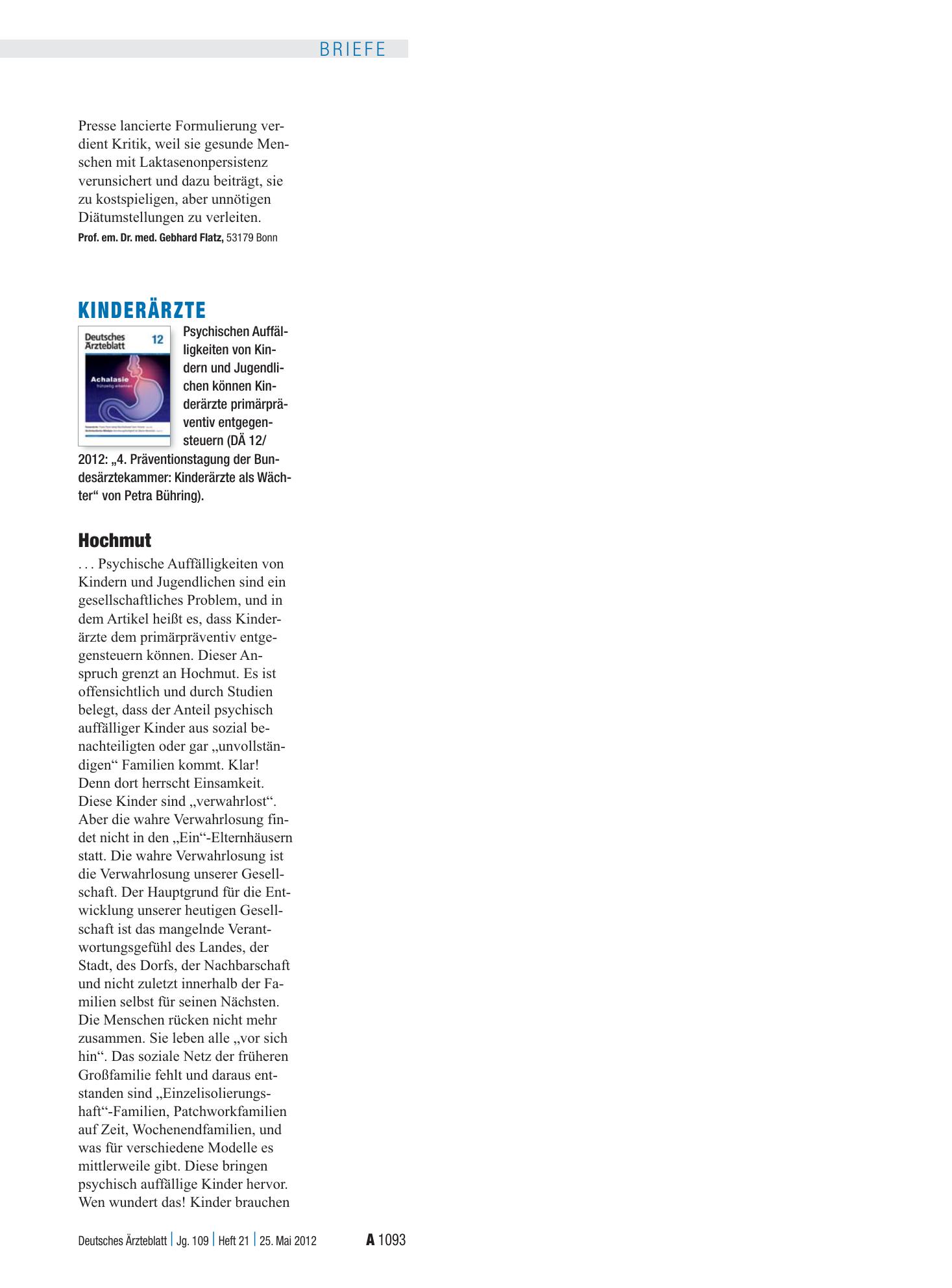 Vorschauseite 1: Kinderärzte: Hochmut – Deutsches Ärzteblatt