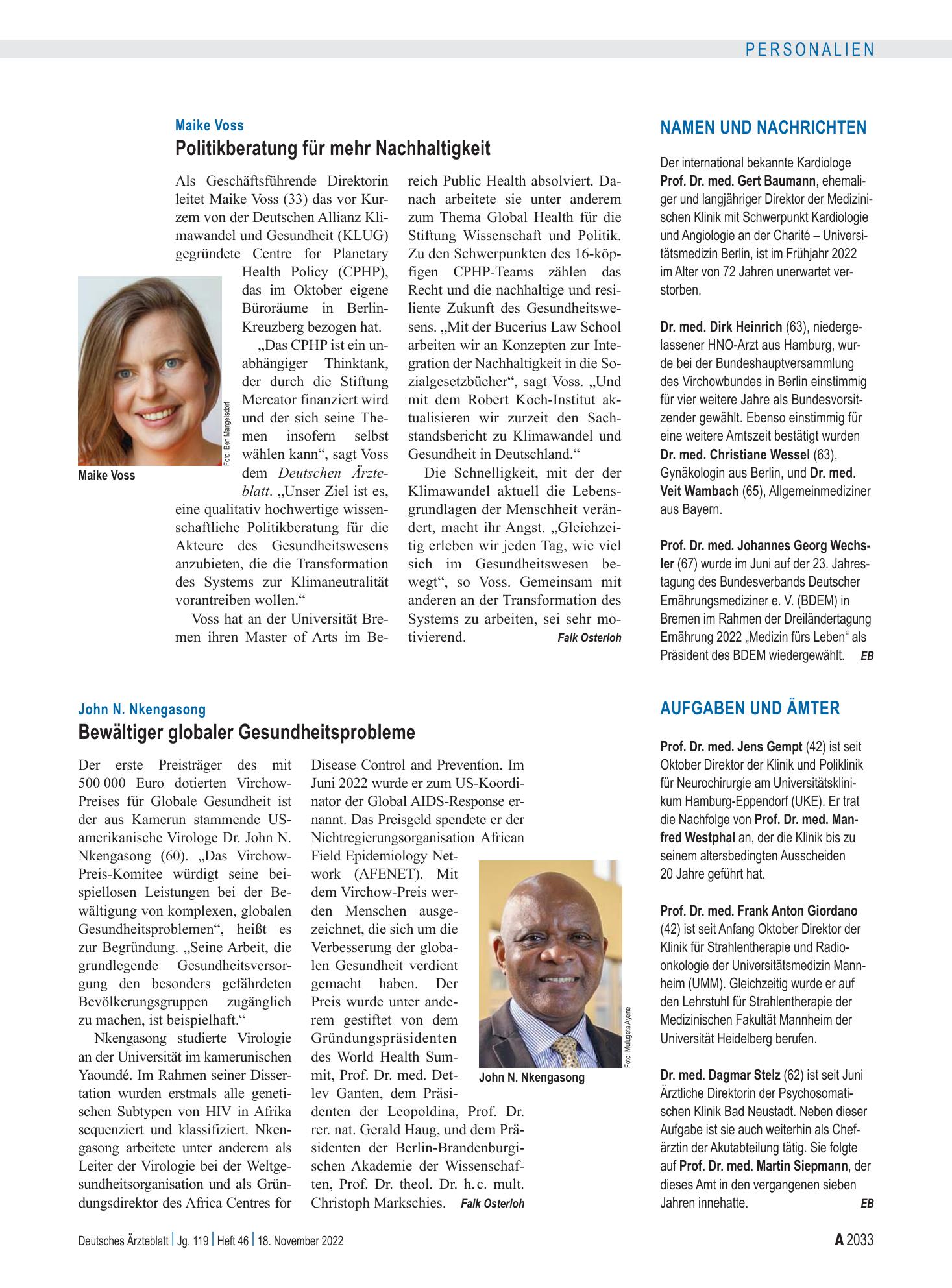 Vorschauseite 1: Aufgaben und Ämter – Deutsches Ärzteblatt